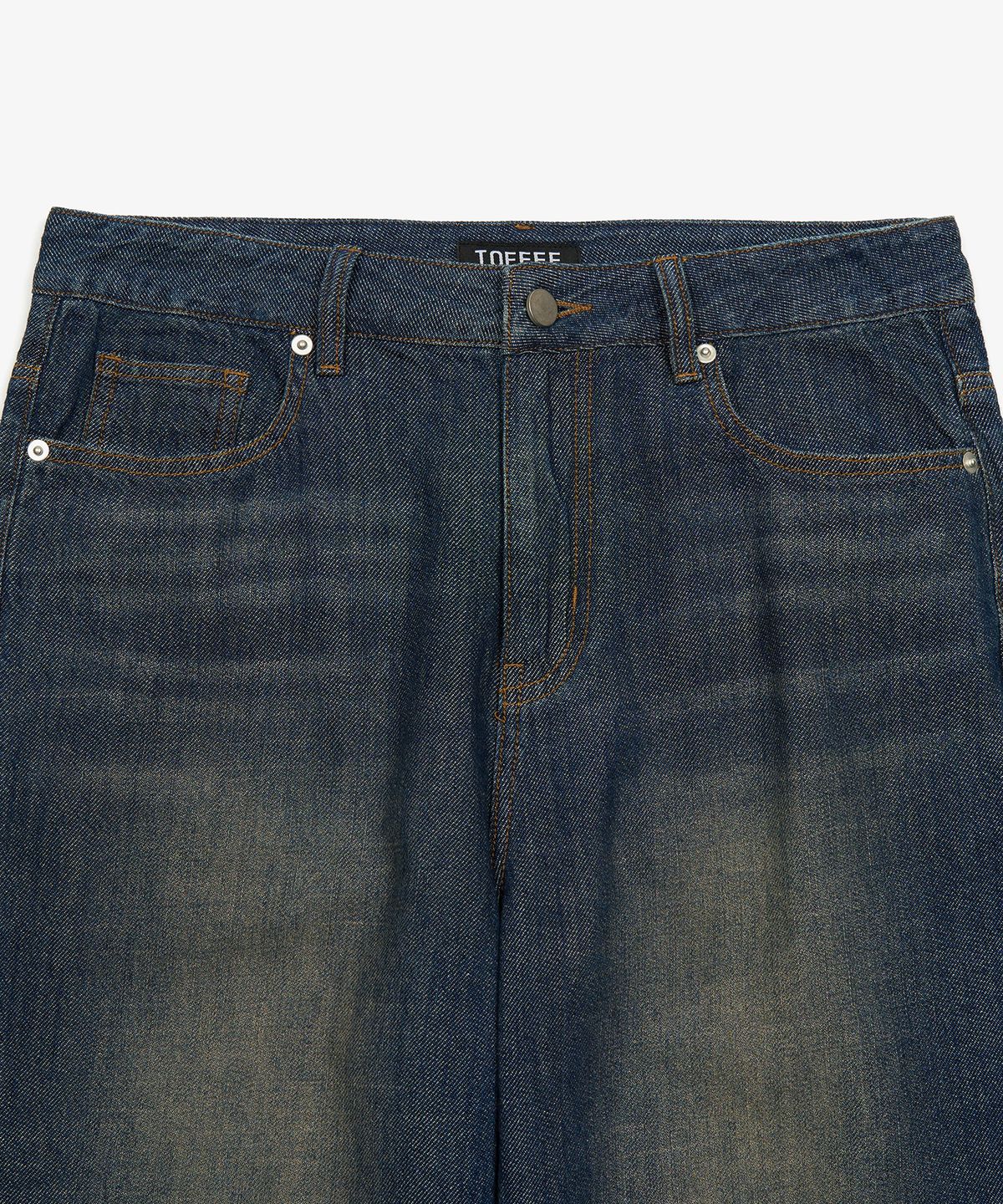 토피(TOFFEE) SL01 섬머 데님 와이드 팬츠 (WASHED DEEP INDIGO)