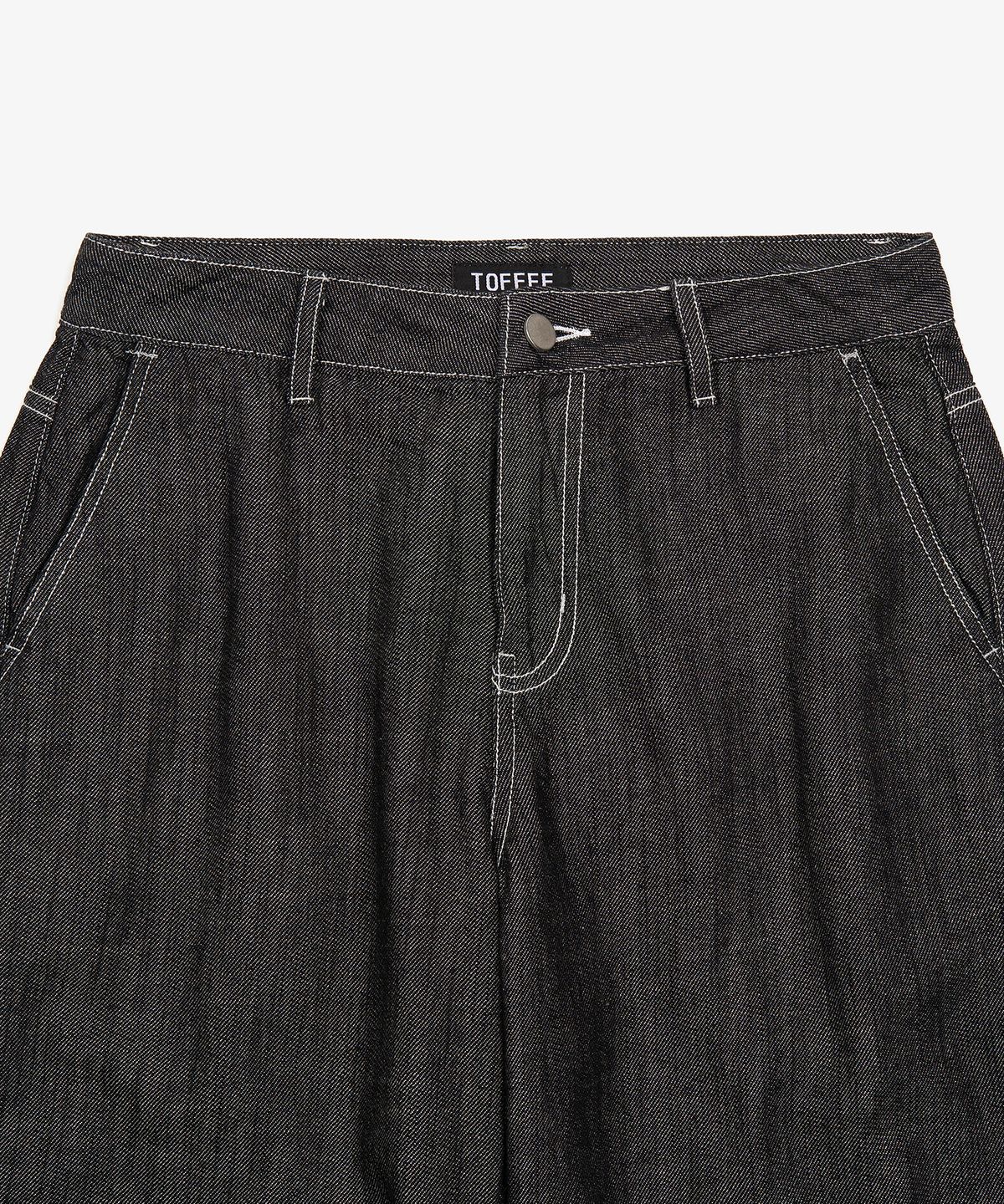 토피(TOFFEE) 내츄럴 린넨 데님 와이드 팬츠 (WASHED BLACK)