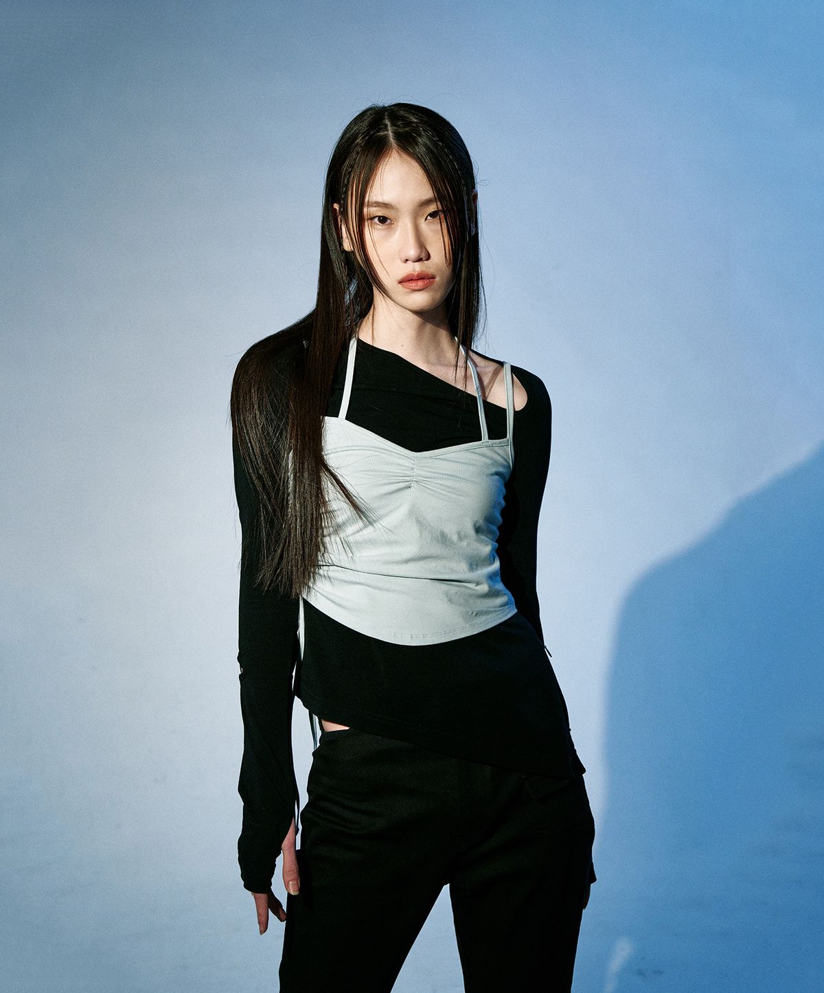진주유즈(JINJUSE) HALTER NECK SHIRRING SLEEVELESS TOP [MINT]