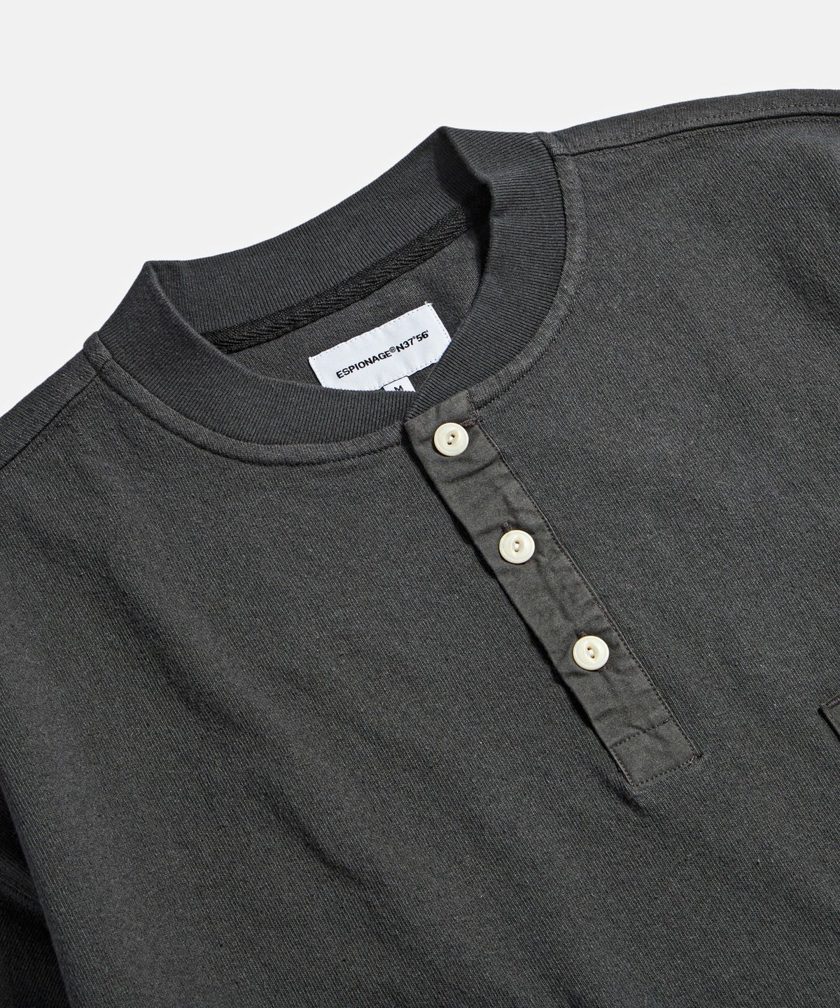 에스피오나지(ESPIONAGE) Pocket Wide Henley Neck Shirt Vintage Black