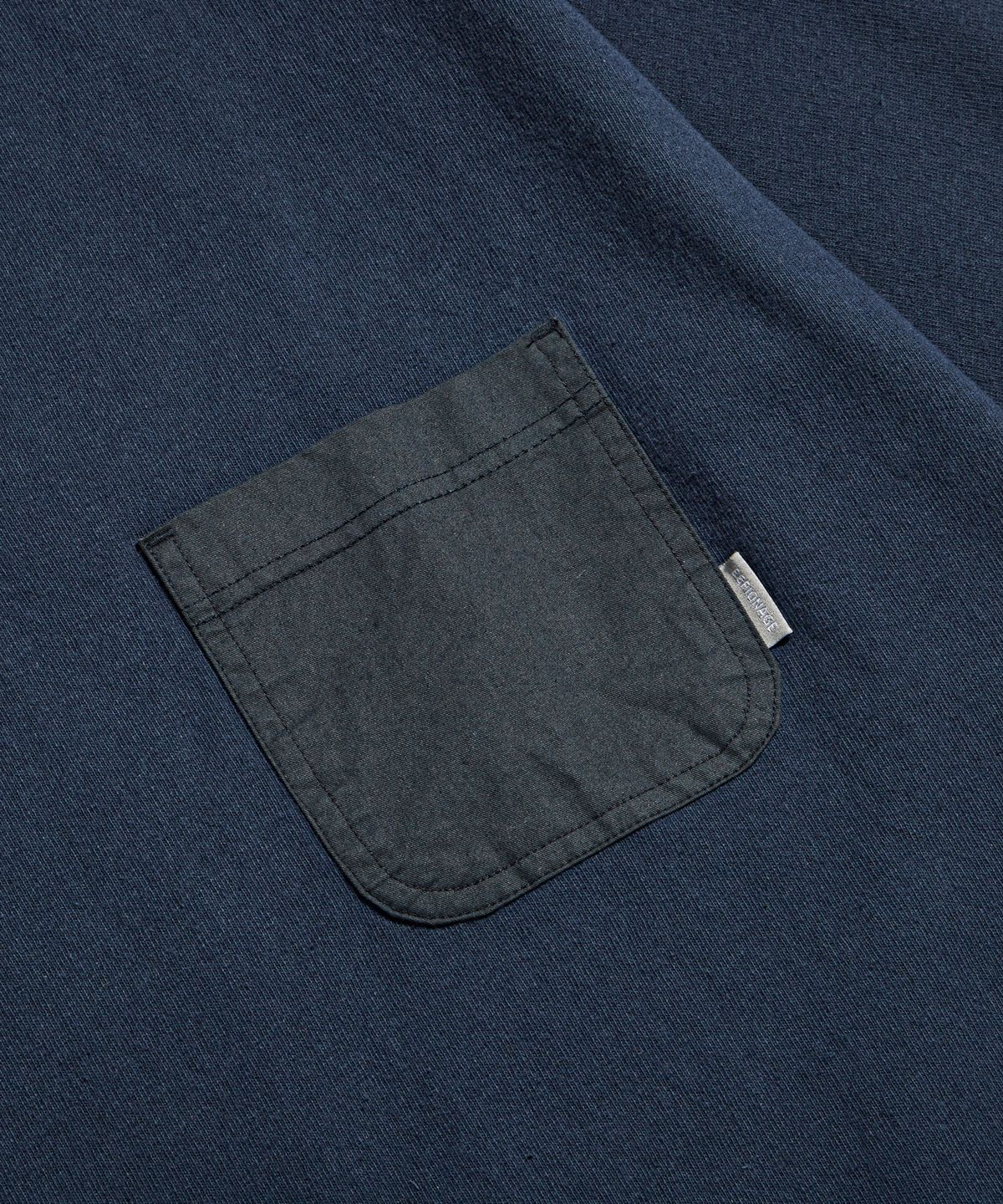 에스피오나지(ESPIONAGE) Pocket Wide Henley Neck Shirt Navy