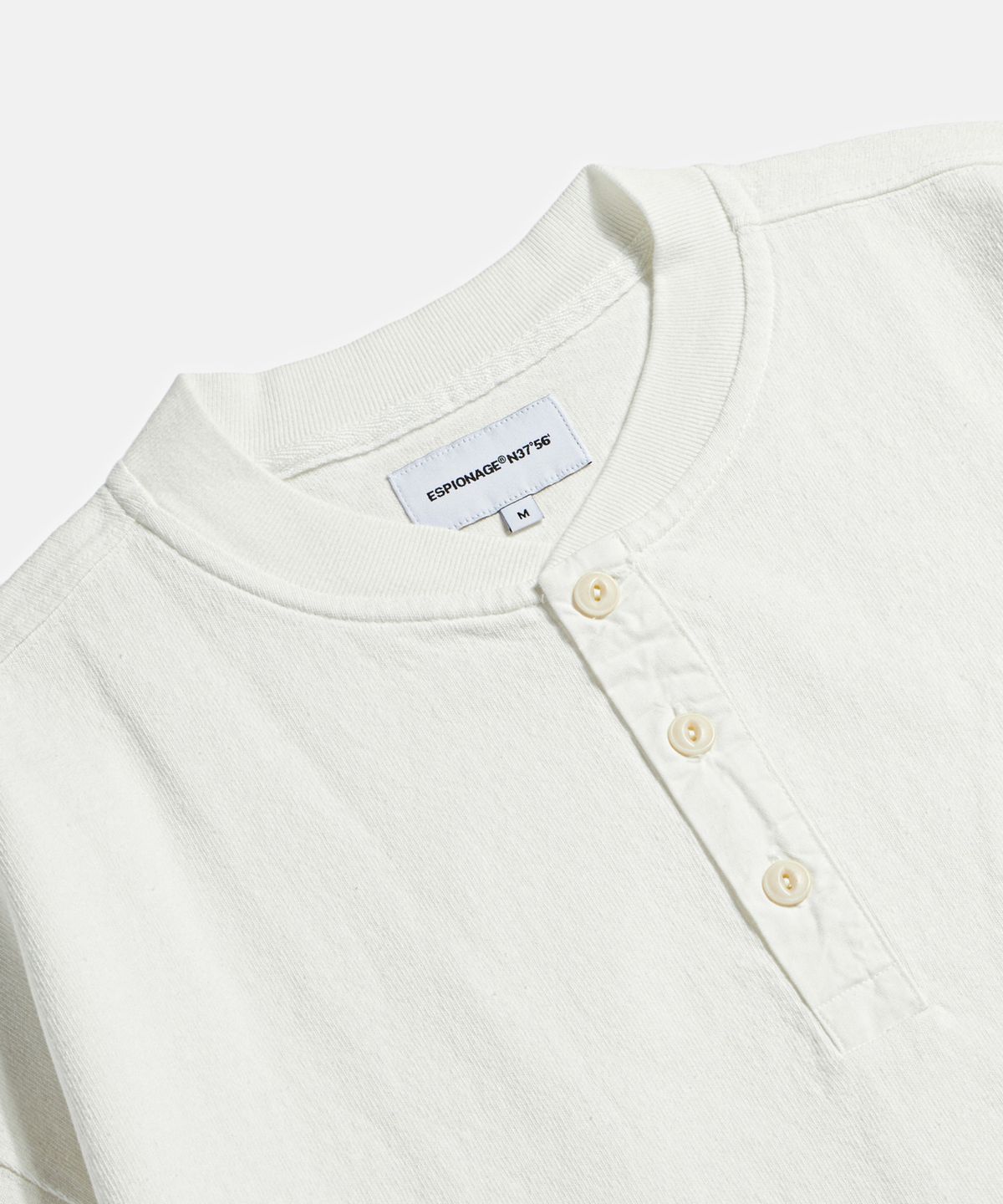 에스피오나지(ESPIONAGE) Pocket Wide Henley Neck Shirt Off White