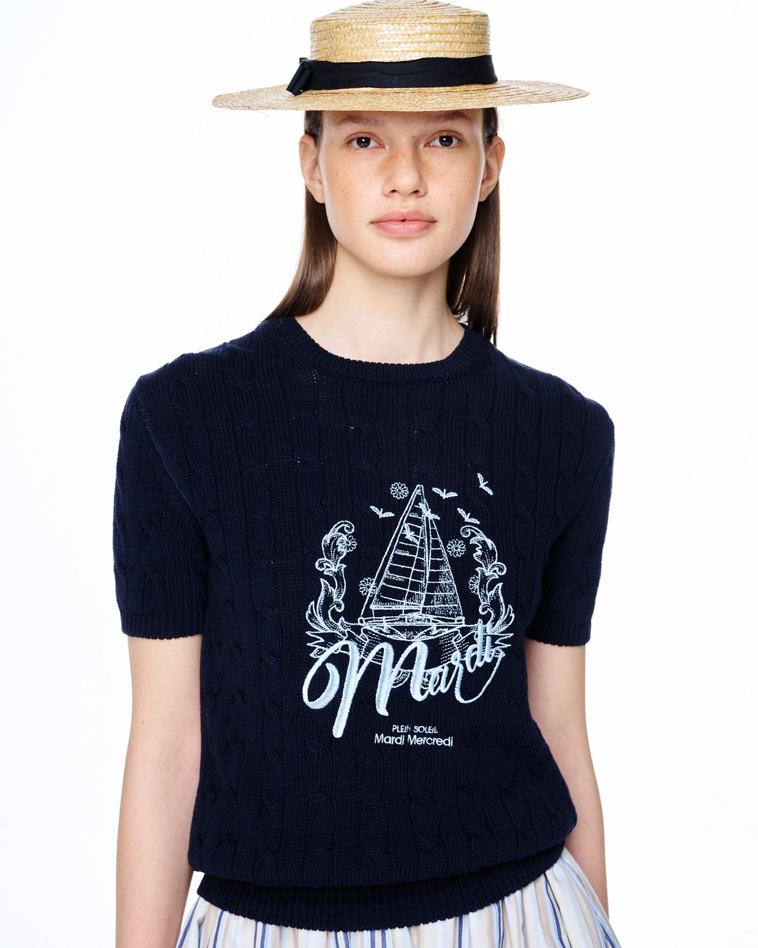 MUSINSA | MARDI MERCREDI CABLE KNIT HALF SLEEVE BON