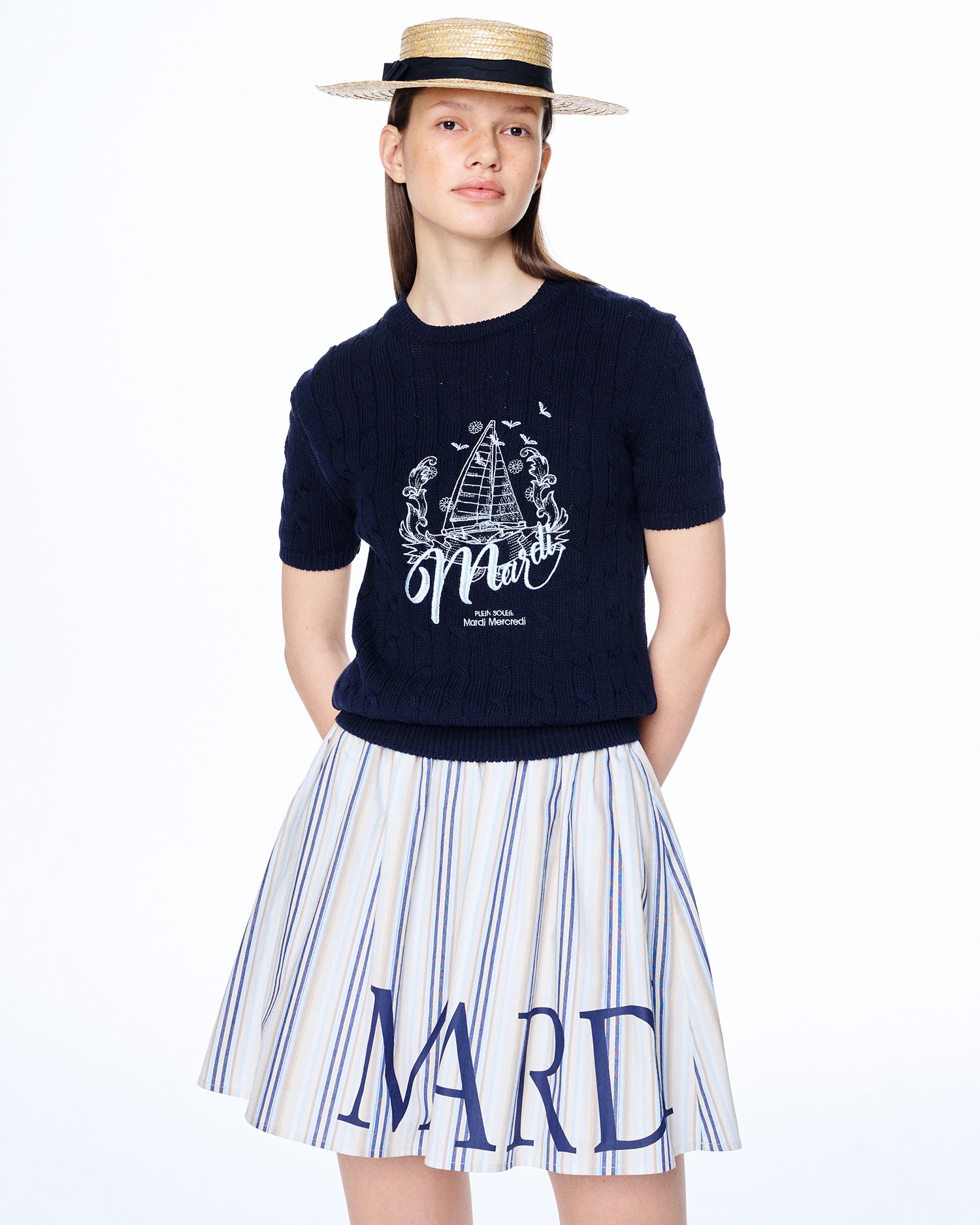 MUSINSA | MARDI MERCREDI CABLE KNIT HALF SLEEVE BON