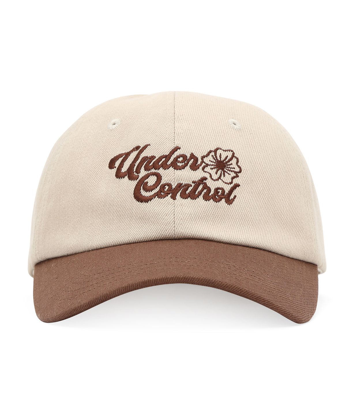 언더컨트롤(UNDERCONTROL) 사계절 워싱 코튼 배색 소프트탑 로고 볼캡 남녀공용 야구모자 FLORAL SCRIPT / WASHED B B / BROWN