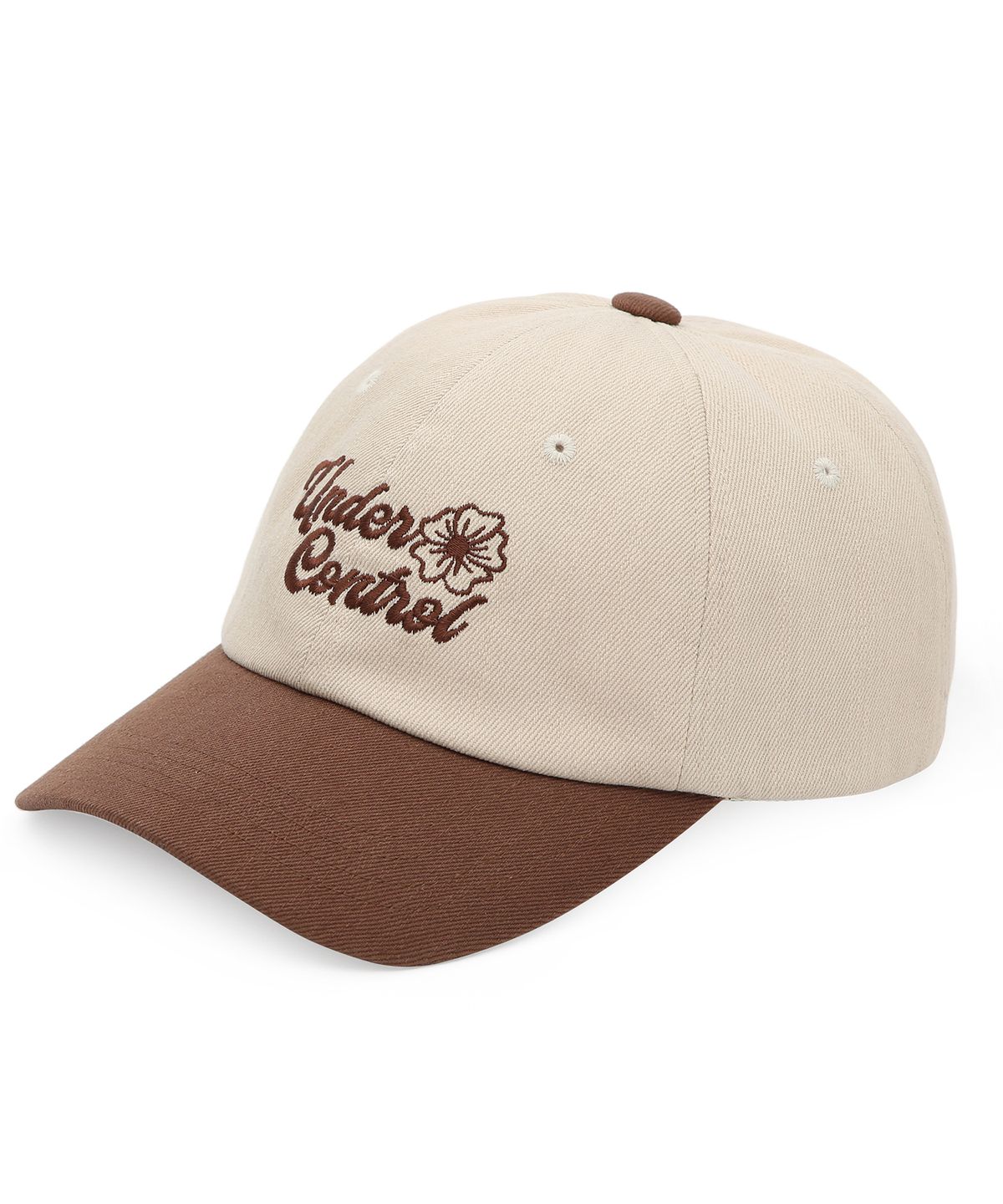 언더컨트롤(UNDERCONTROL) 사계절 워싱 코튼 배색 소프트탑 로고 볼캡 남녀공용 야구모자 FLORAL SCRIPT / WASHED B B / BROWN
