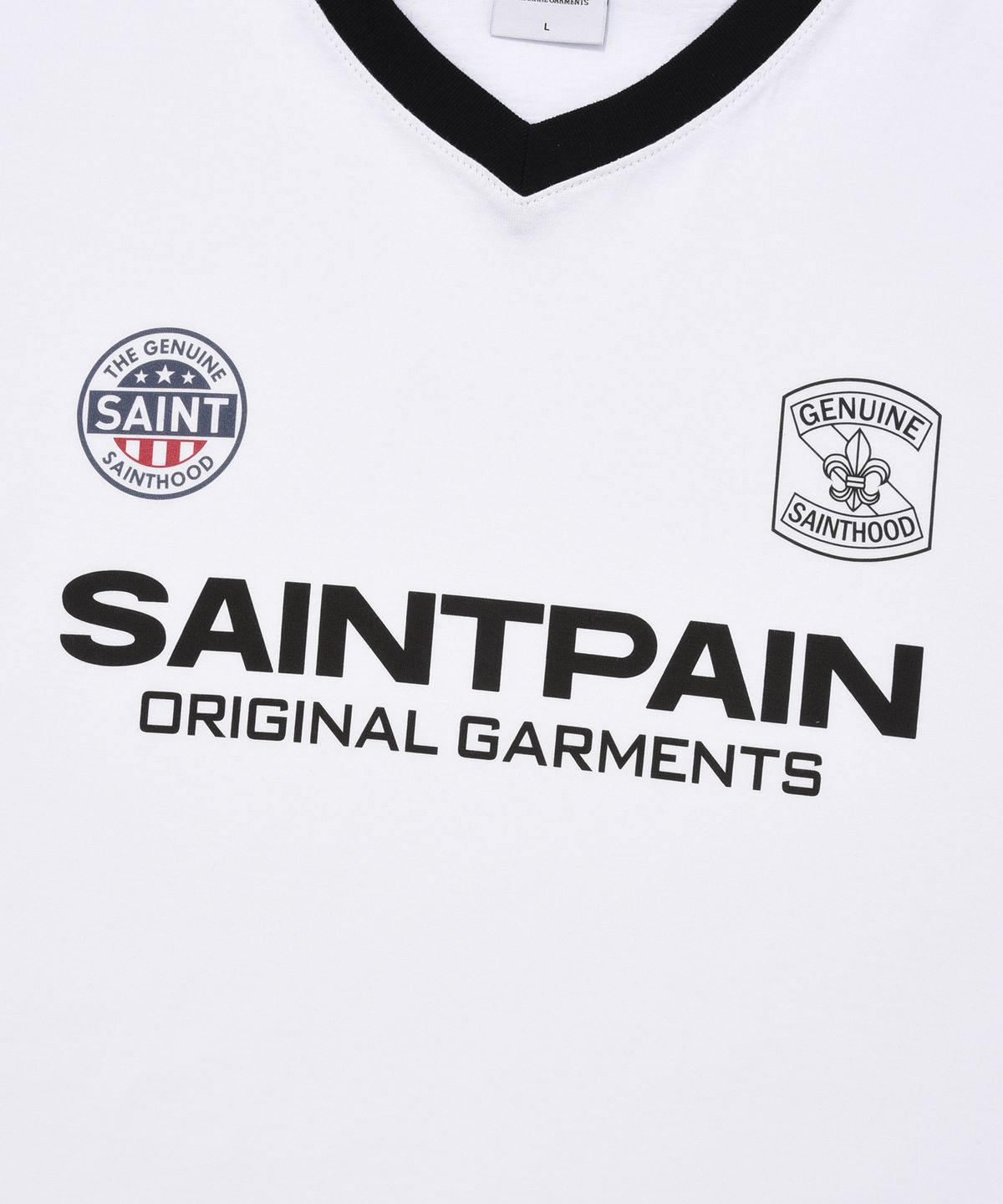 세인트페인(SAINTPAIN) SP 세인트 클럽 브이넥 티셔츠-화이트