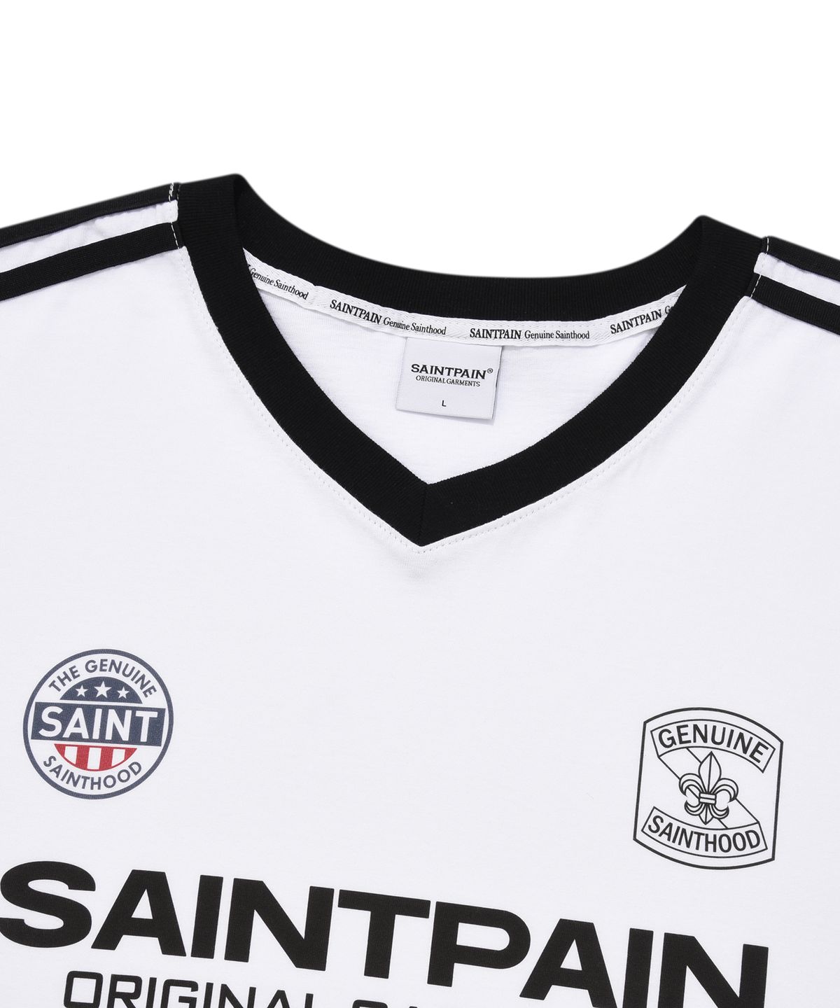 세인트페인(SAINTPAIN) SP 세인트 클럽 브이넥 티셔츠-화이트
