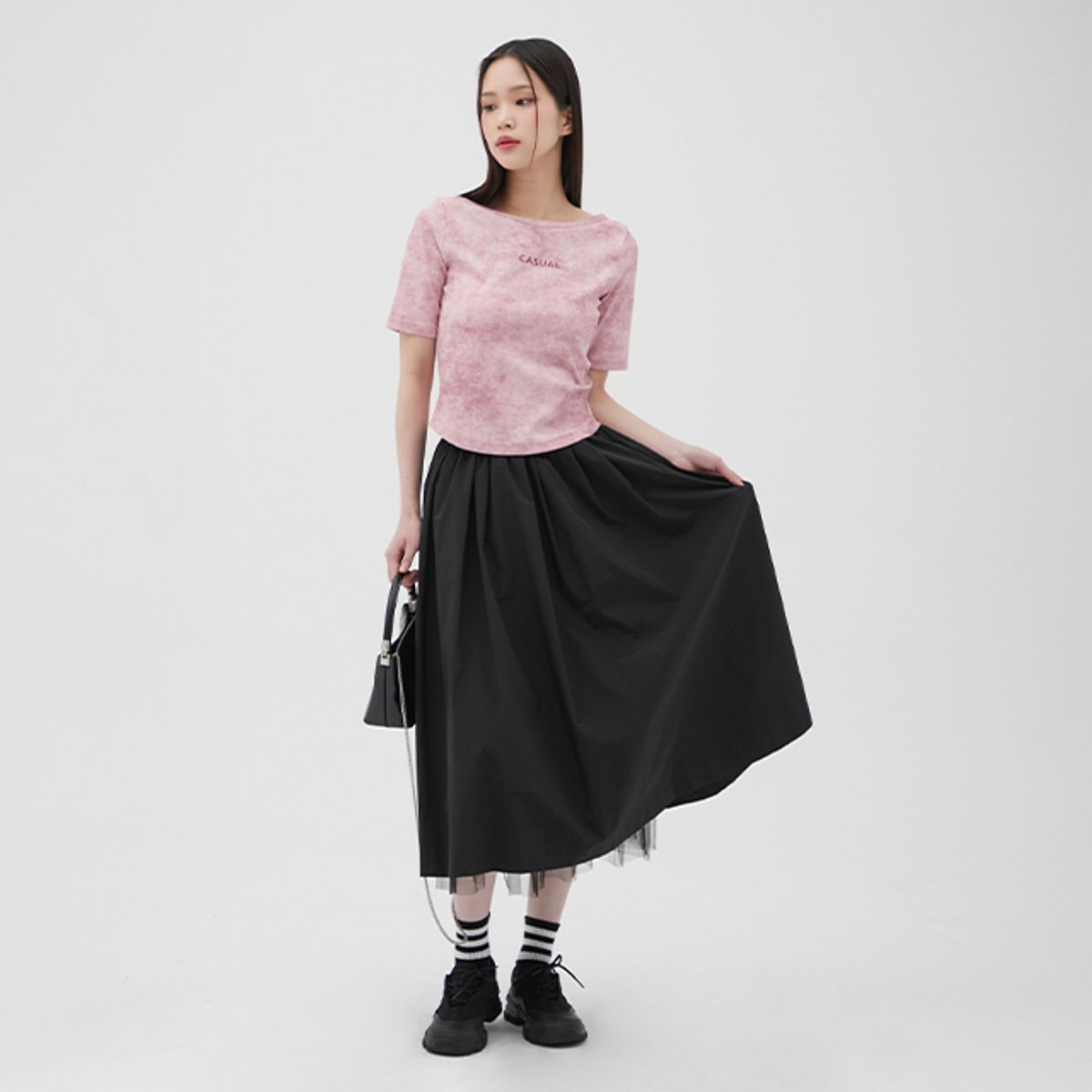 랩(LAP) 메쉬안감 밴딩 플레어 스커트 AQ1WSM69