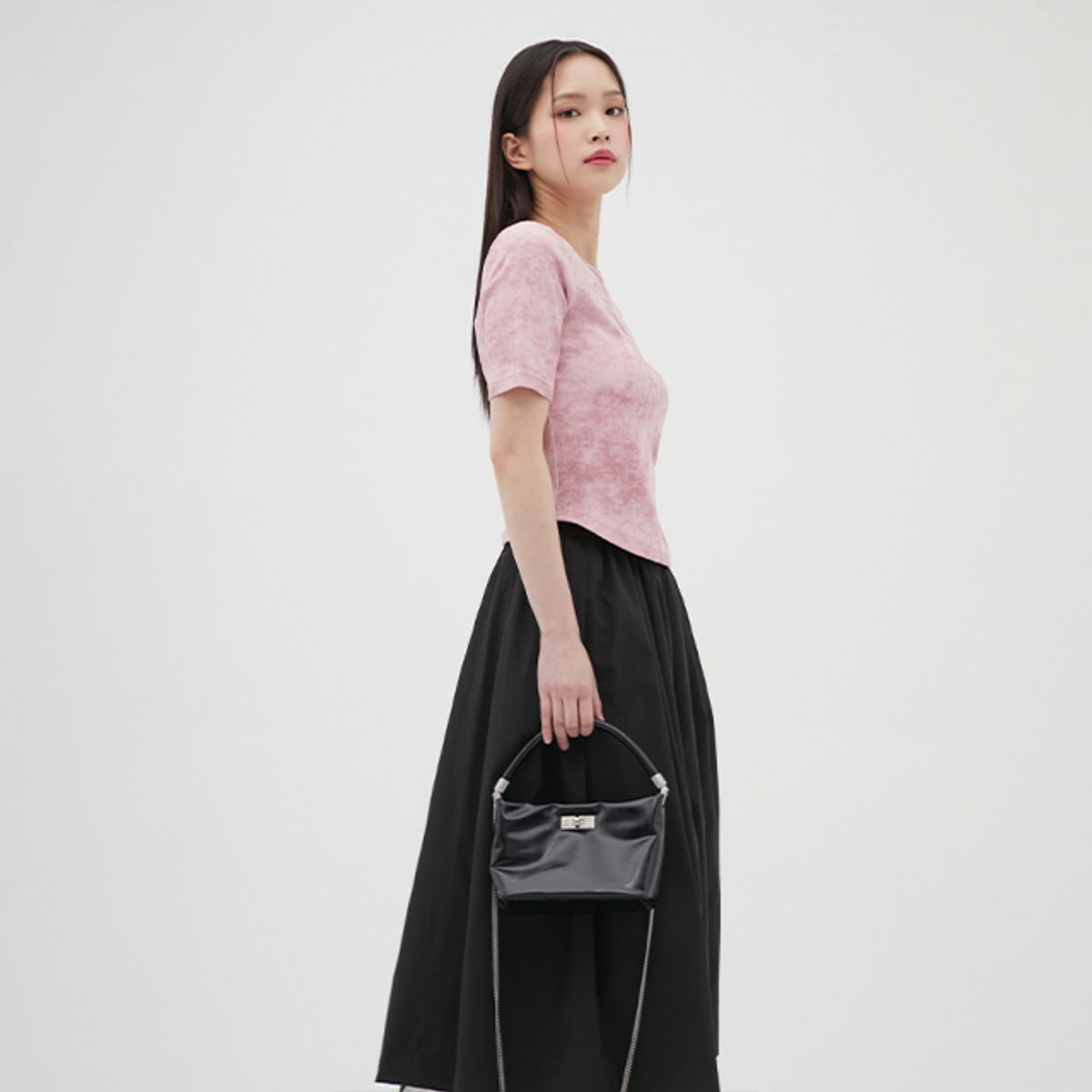 랩(LAP) 메쉬안감 밴딩 플레어 스커트 AQ1WSM69