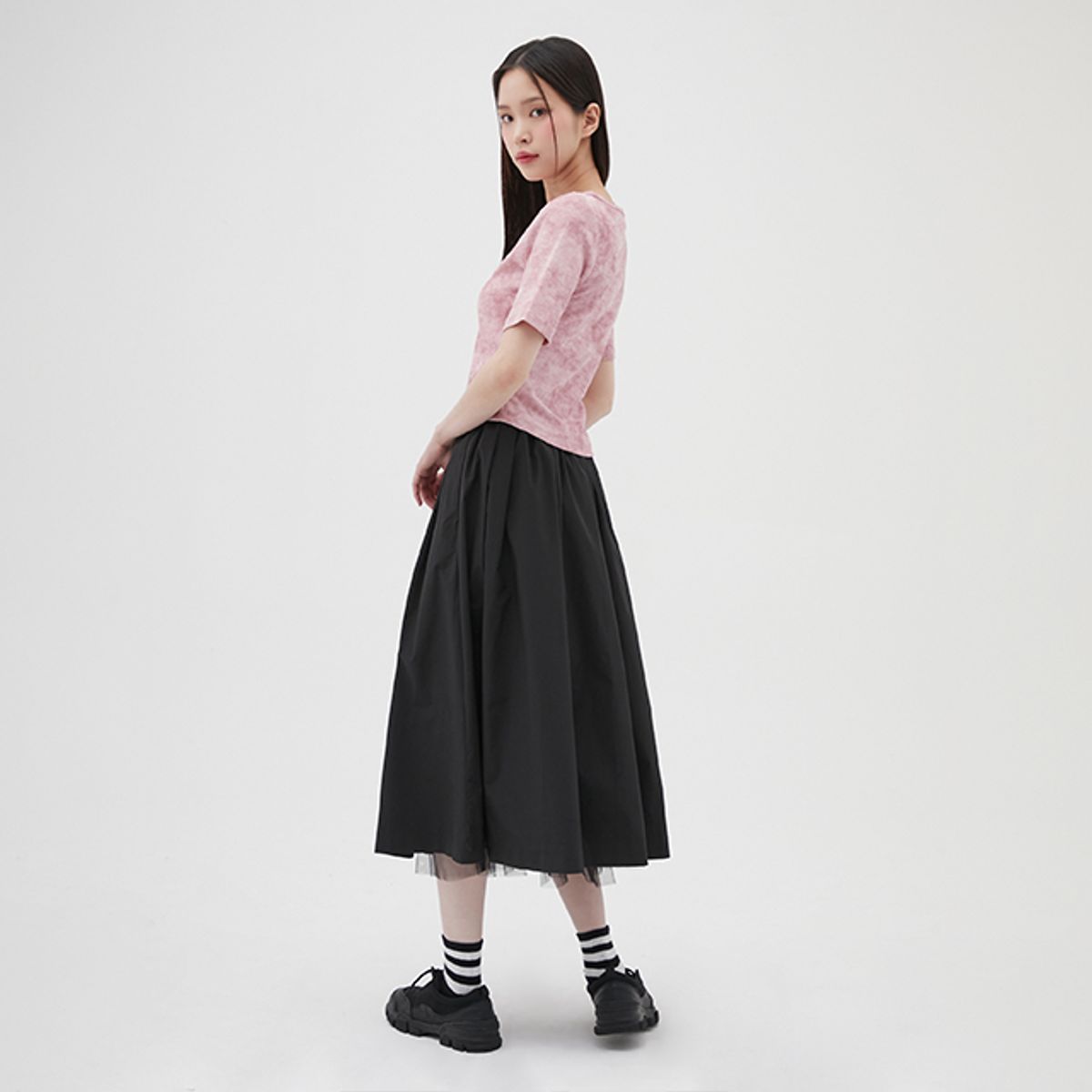 랩(LAP) 메쉬안감 밴딩 플레어 스커트 AQ1WSM69