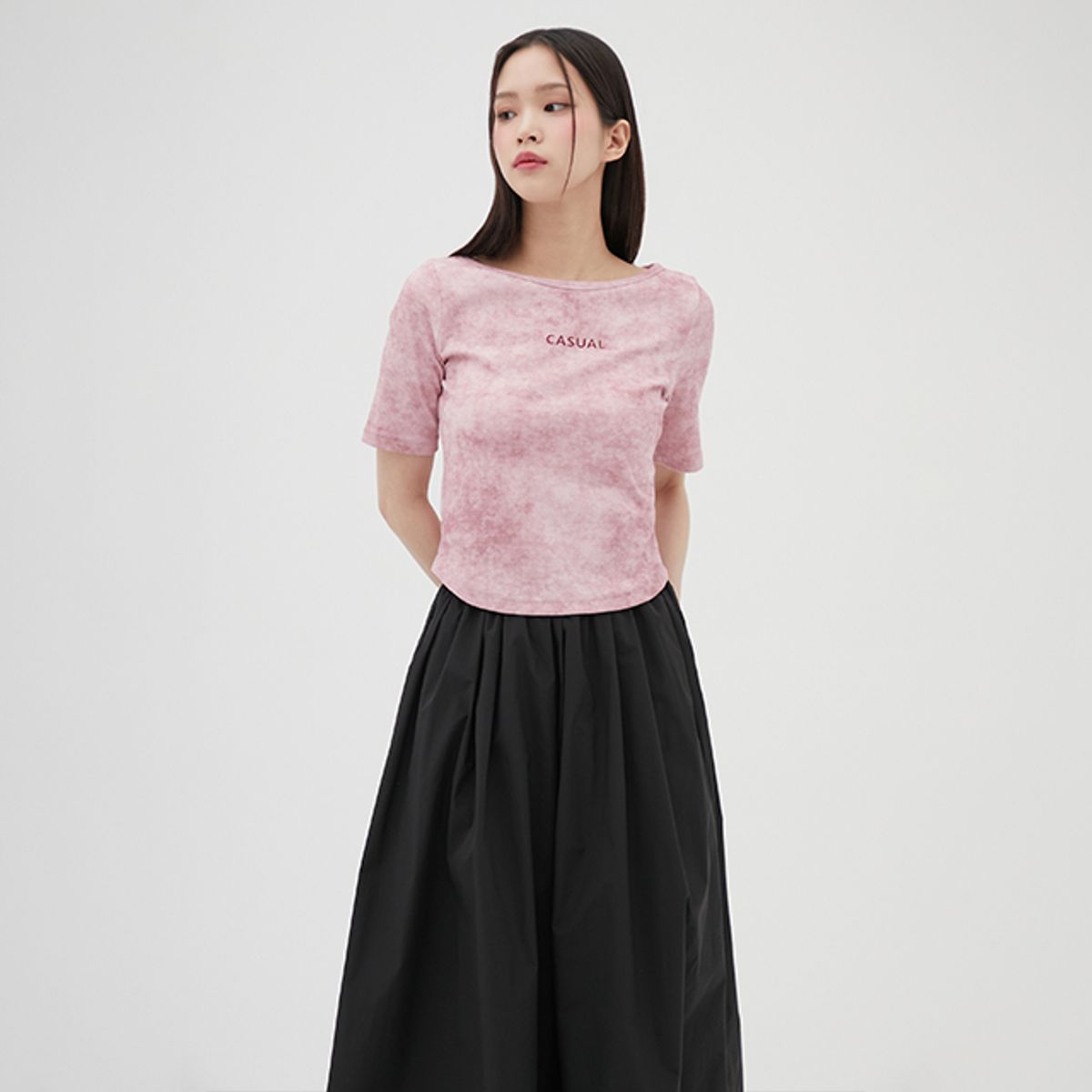 랩(LAP) 메쉬안감 밴딩 플레어 스커트 AQ1WSM69