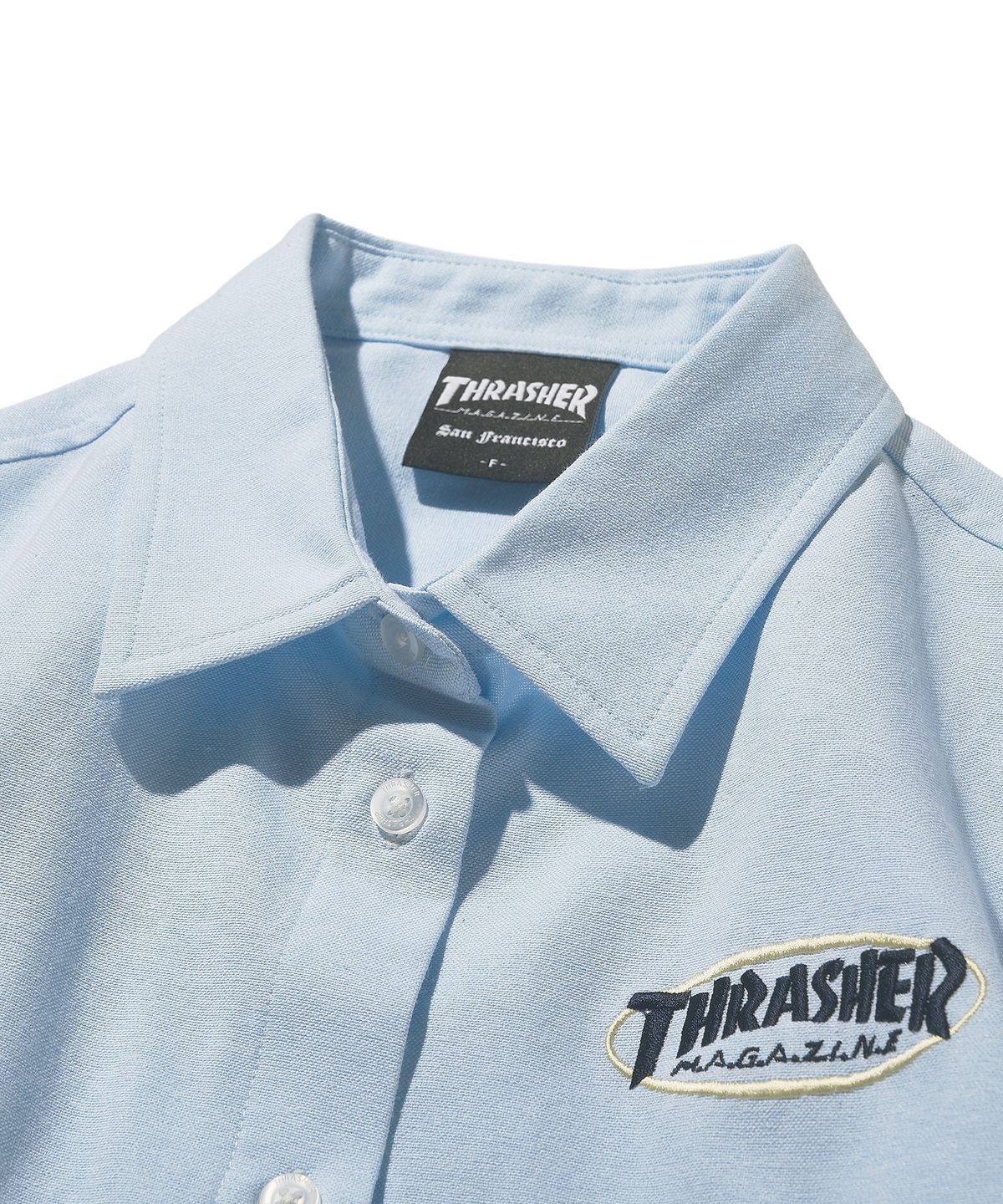 트레셔(THRASHER) 우먼스 옥스포드 크롭 하프 셔츠 라이트 블루