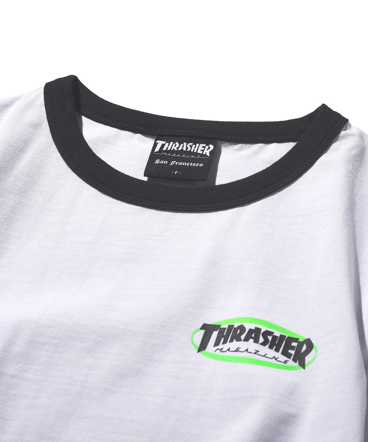 트레셔(THRASHER) 우먼스 매거진 크롭 링거 티셔츠 블랙