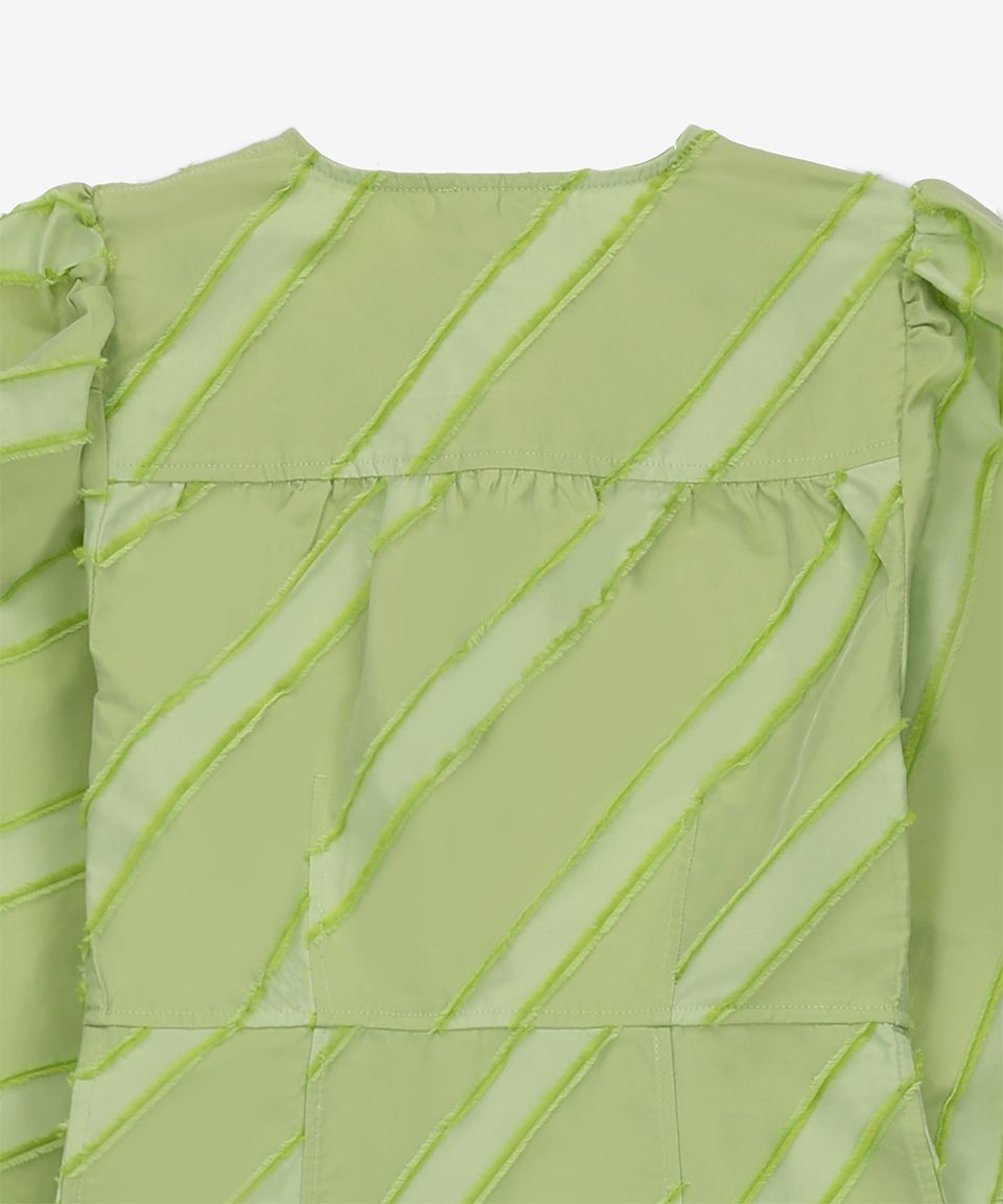★Ganni★ Puff sleeve V-neck striped dress light green F6582 MUSINSA | GANNI Puff sleeve V-neck striped dress - Light