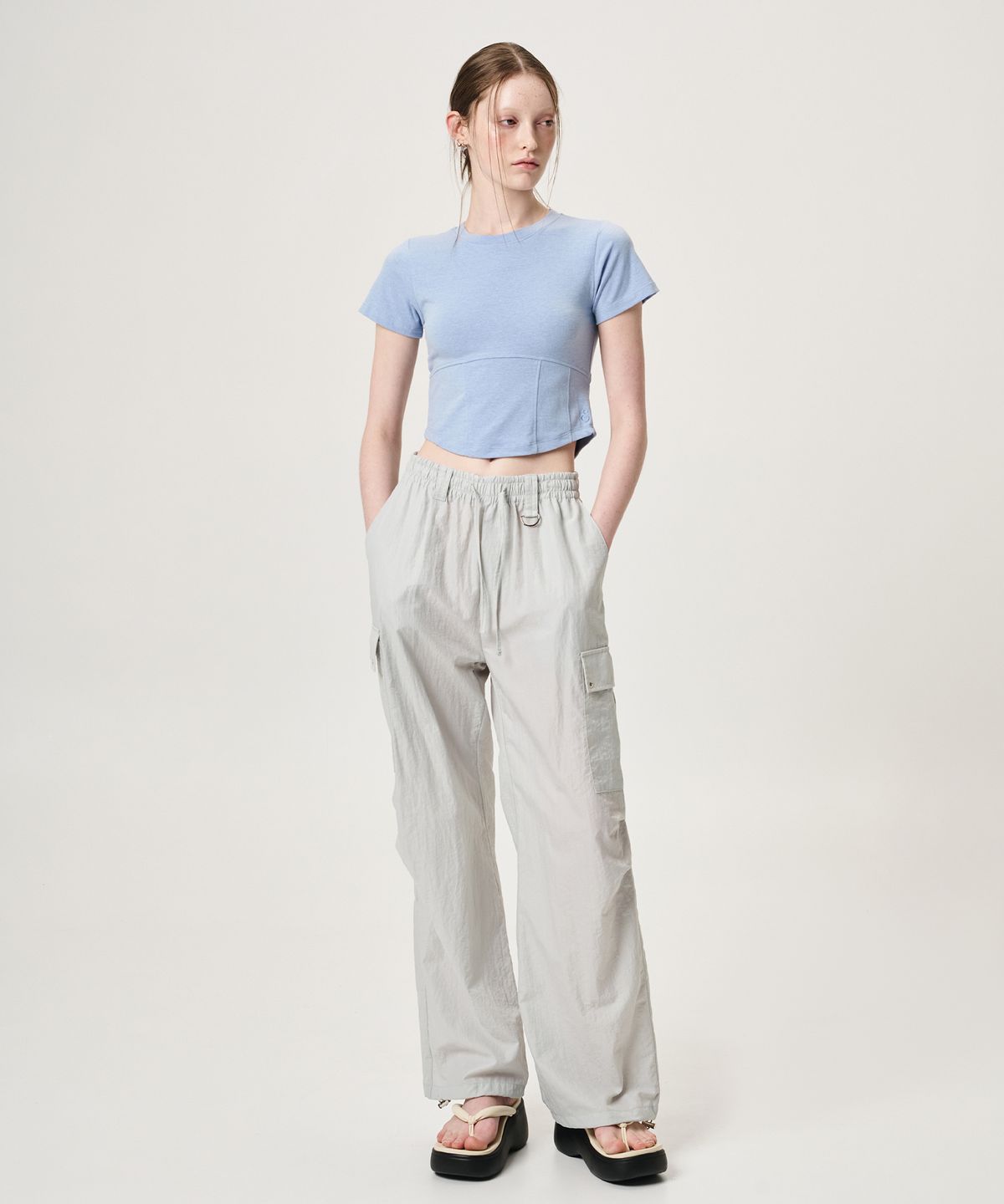 에트몽(ETMON) Back Slit Hook Detail T-Shirt, Sky Blue