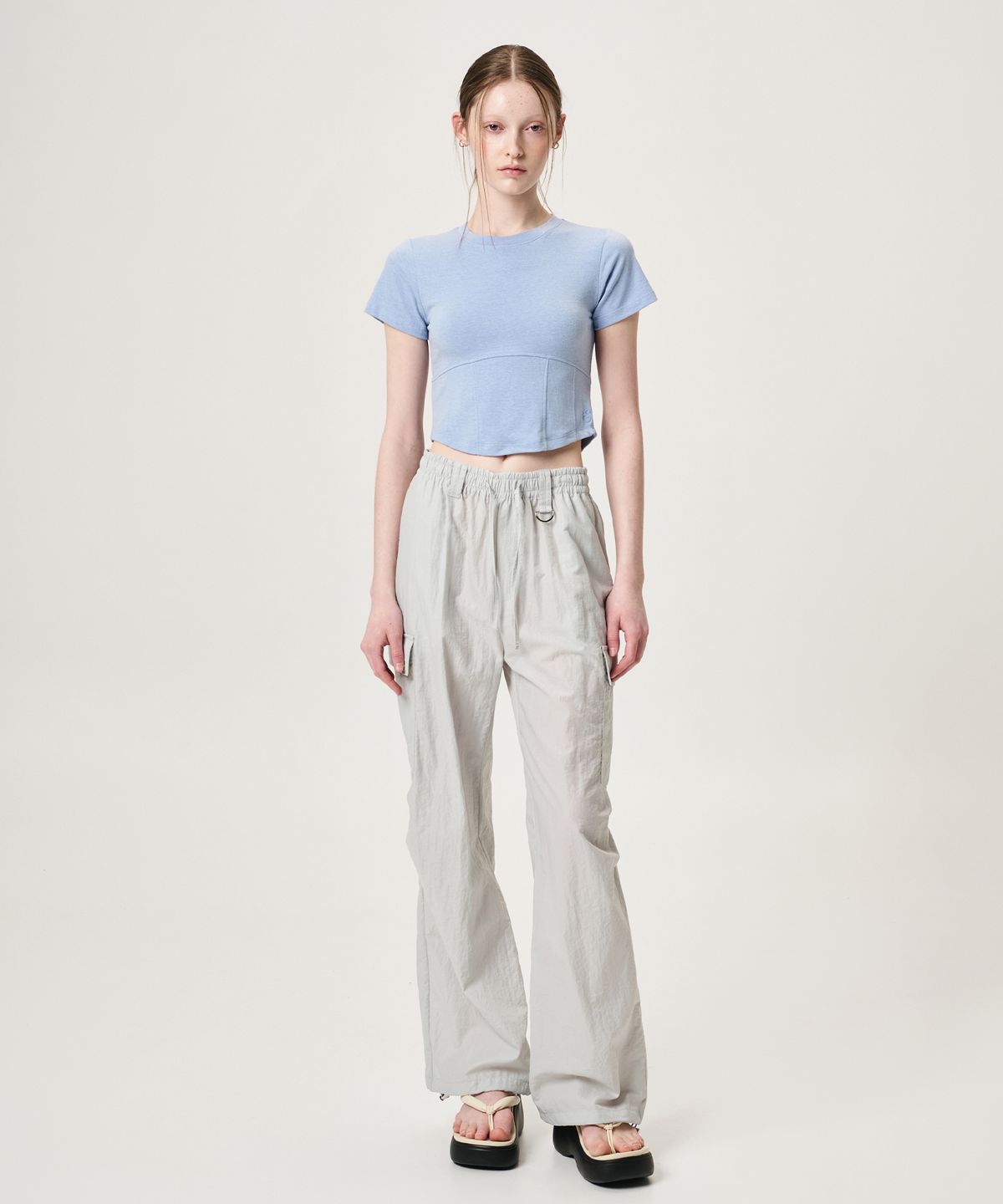 에트몽(ETMON) Back Slit Hook Detail T-Shirt, Sky Blue