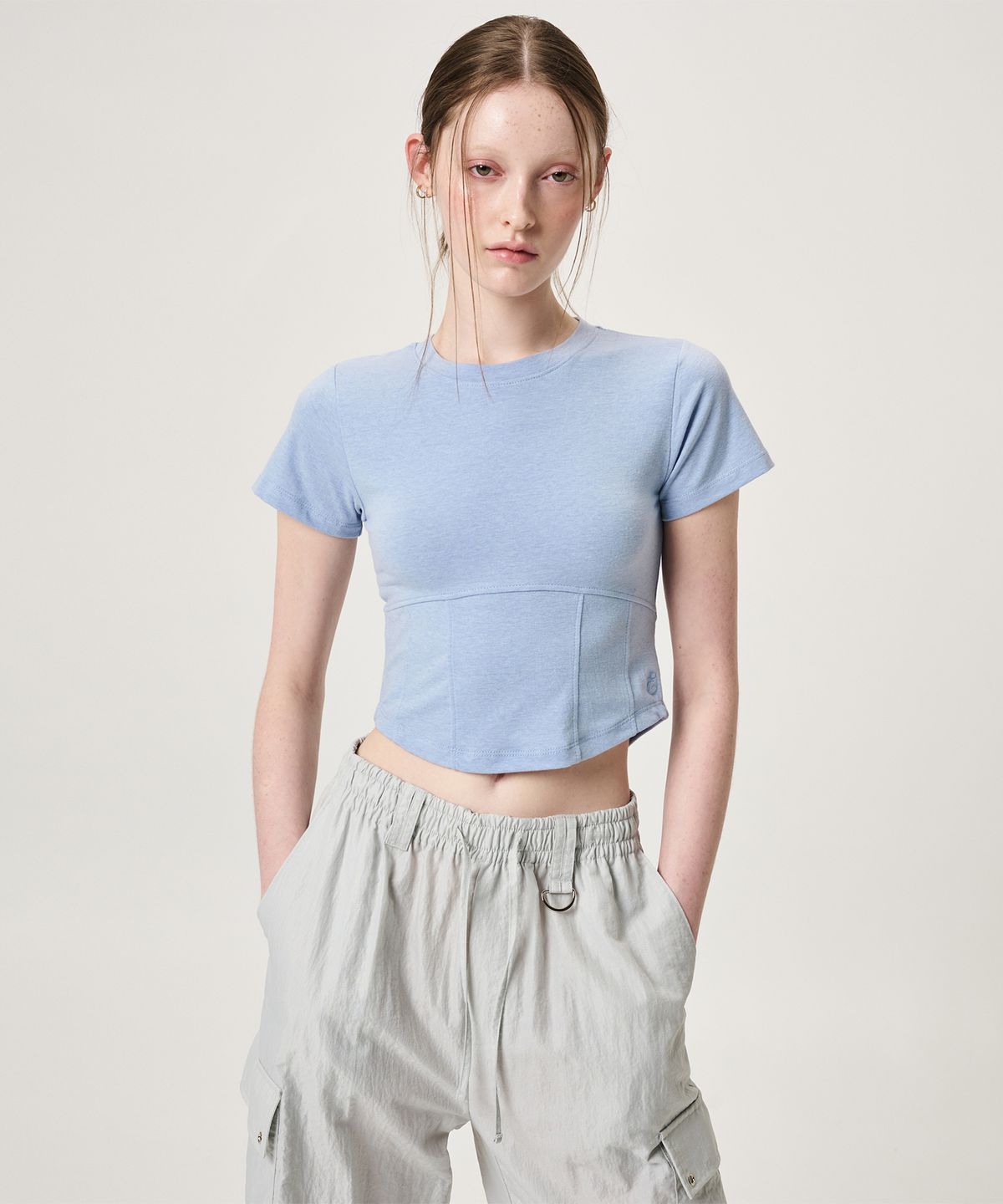 에트몽(ETMON) Back Slit Hook Detail T-Shirt, Sky Blue