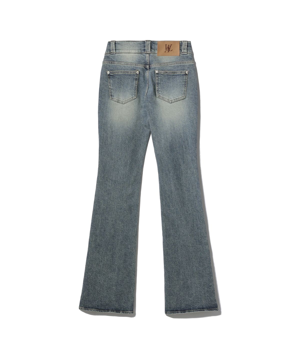 우알롱(WOOALONG) Western washed boots-cut denim pants - BLUE