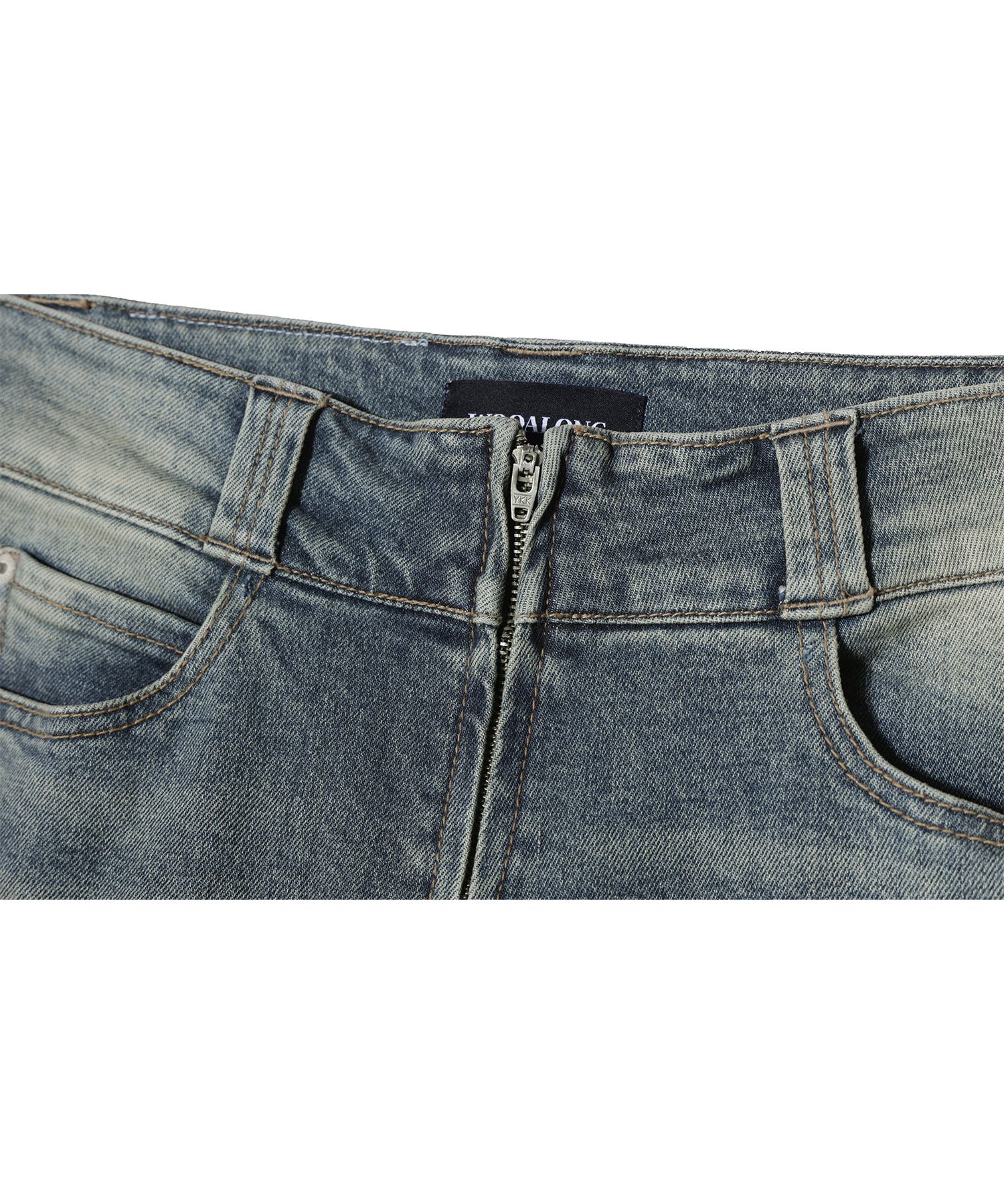 【WOOALONG】 Western washed boots-cut denim pants Black western washed boots-cut denim pants - WOOALONG | 60