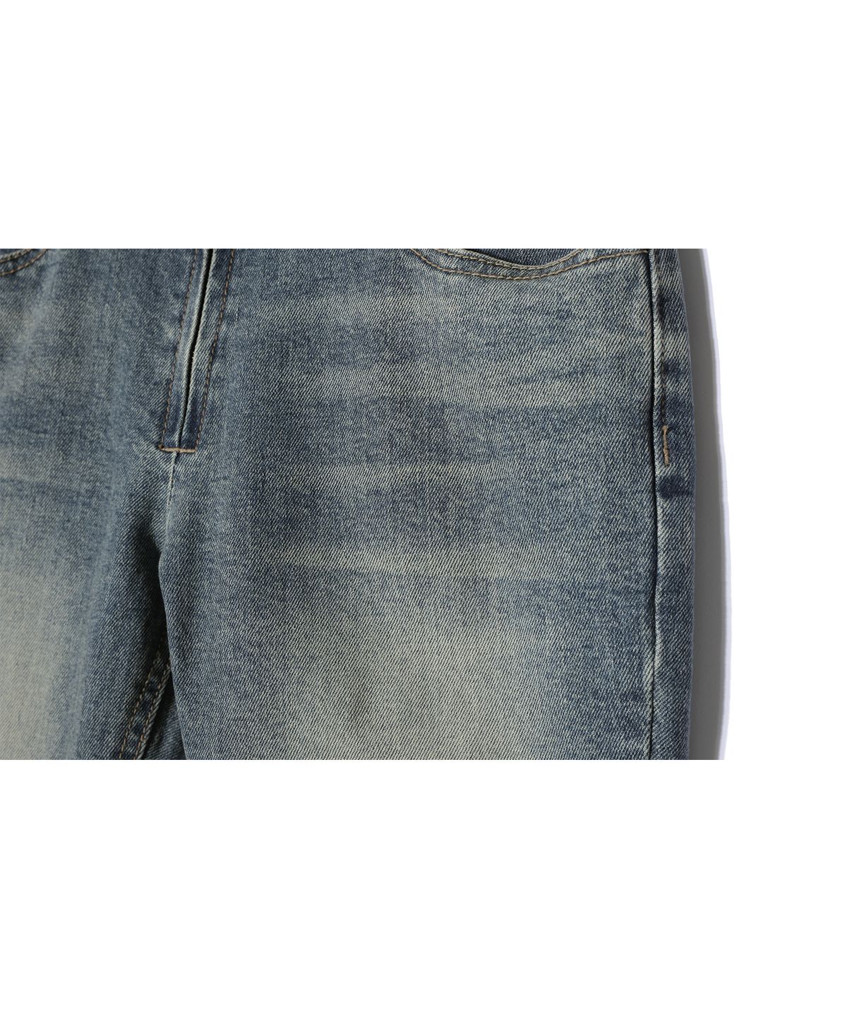 우알롱(WOOALONG) Western washed boots-cut denim pants - BLUE