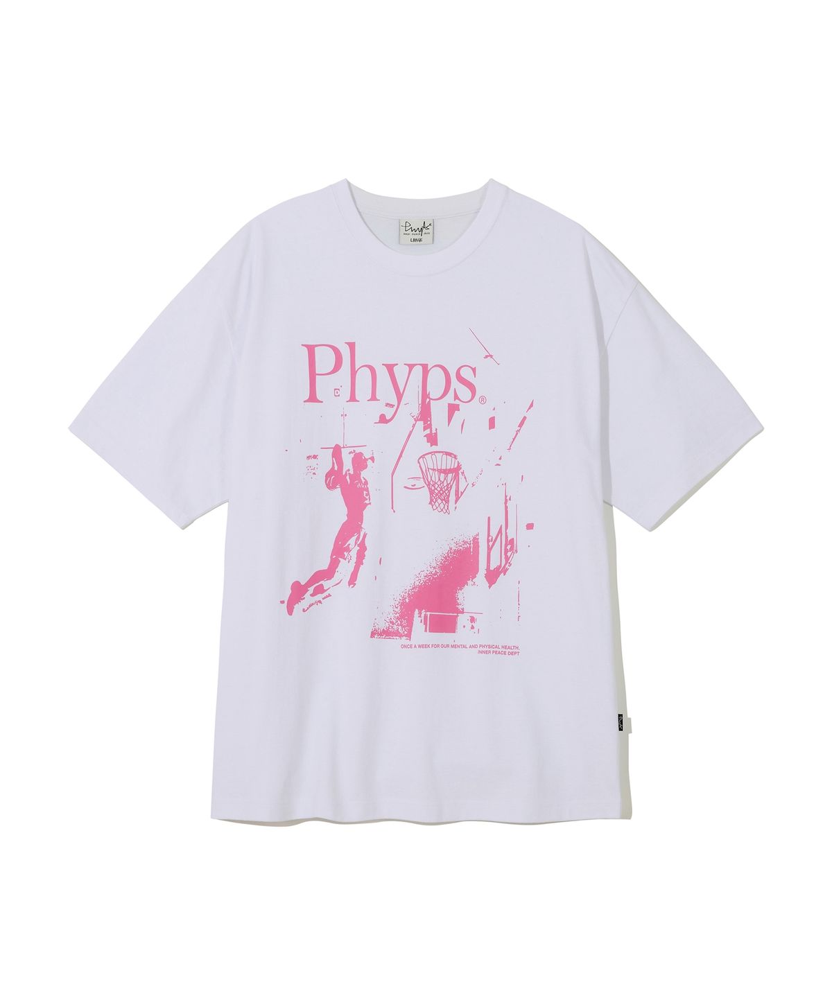 피지컬 디파트먼트(PHYSICAL DEPARTMENT) 베스킷볼 덩크슛 반팔티셔츠_화이트/핑크