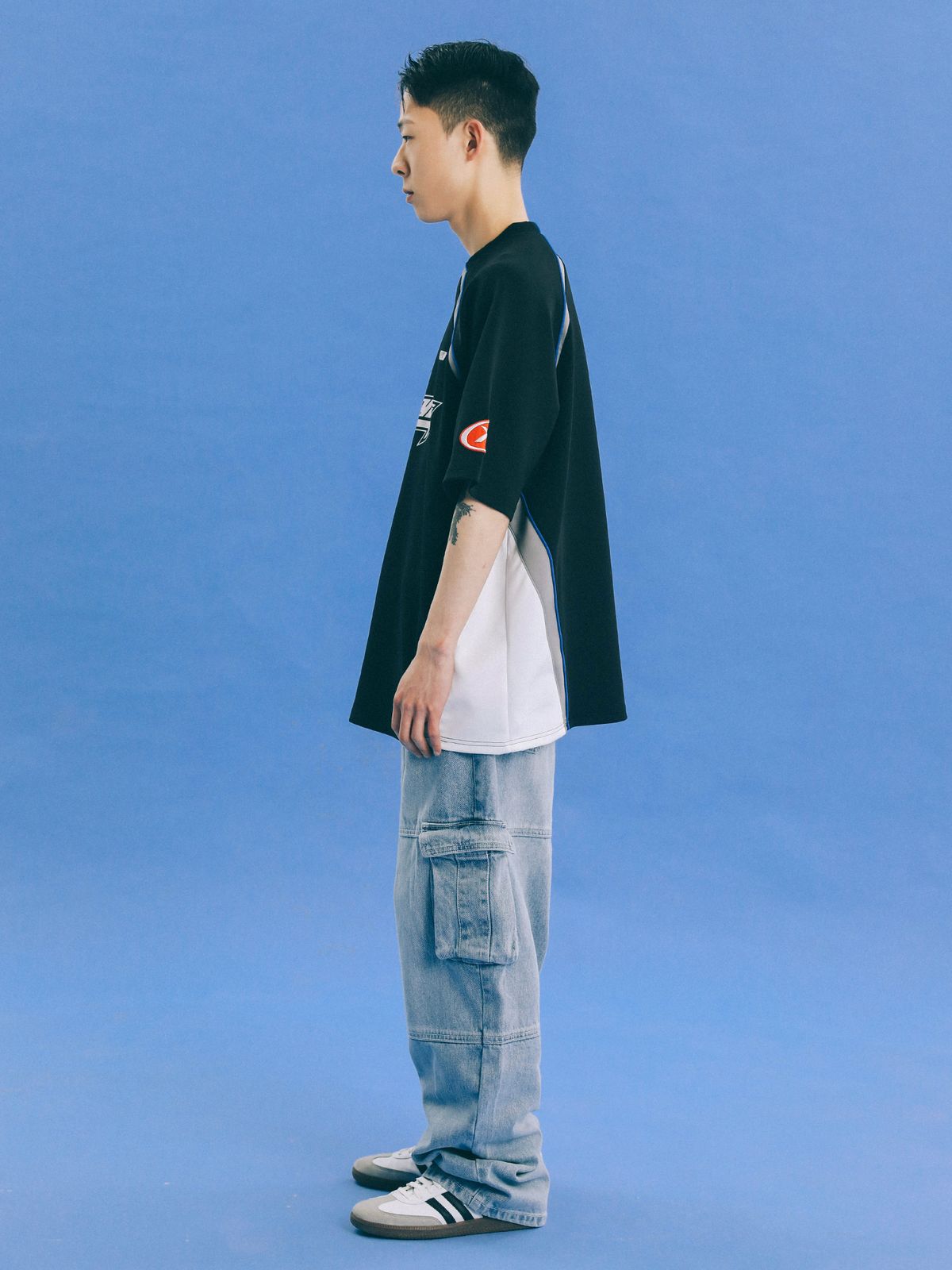 피지컬 디파트먼트(PHYSICAL DEPARTMENT) 매쉬 모터사이클 래글런 반팔티셔츠_블랙