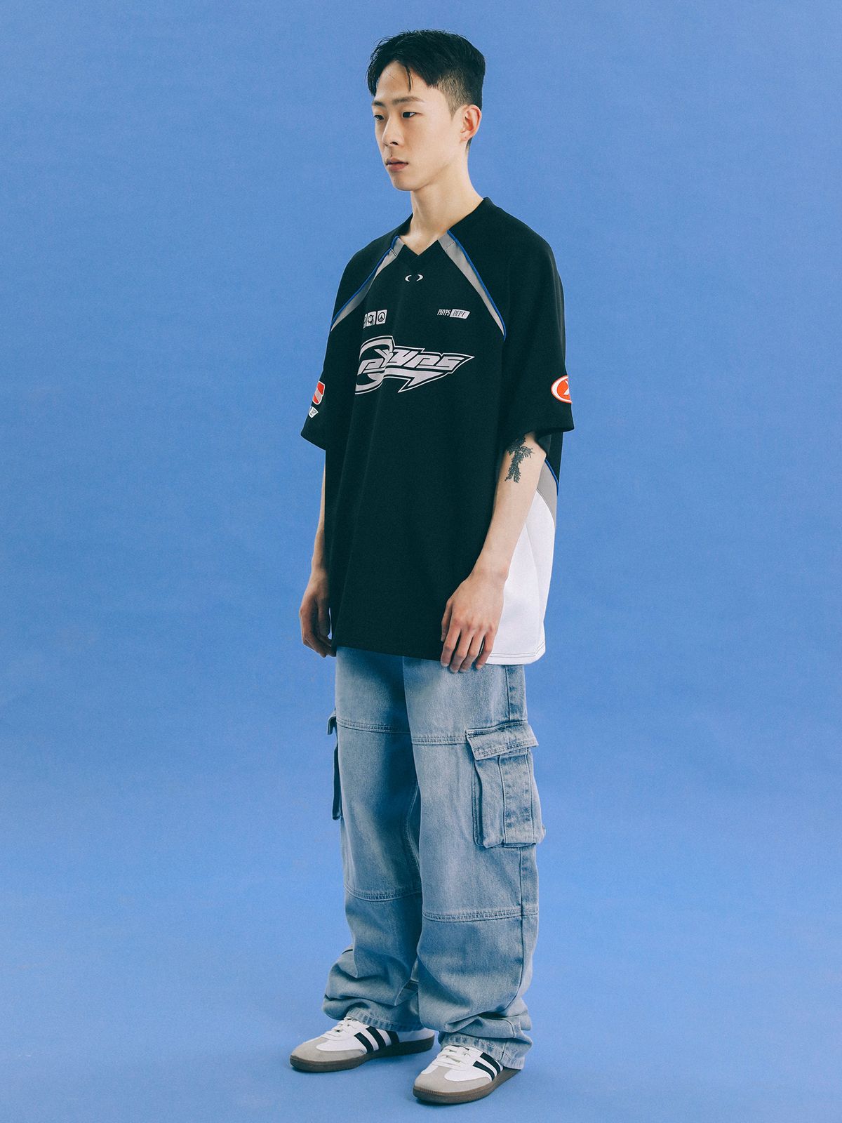 피지컬 디파트먼트(PHYSICAL DEPARTMENT) 매쉬 모터사이클 래글런 반팔티셔츠_블랙