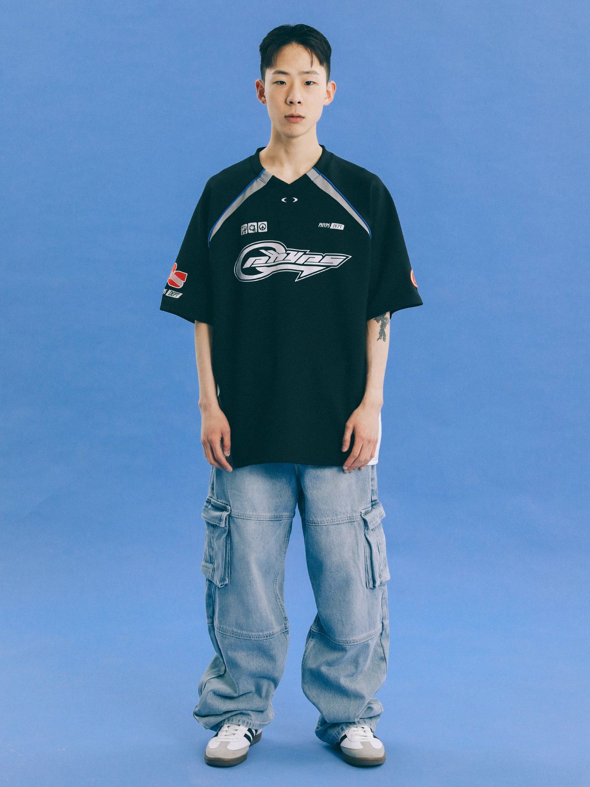 피지컬 디파트먼트(PHYSICAL DEPARTMENT) 매쉬 모터사이클 래글런 반팔티셔츠_블랙