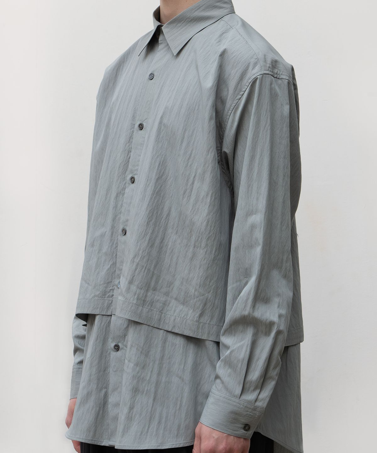 우석(WOOSUK) Layered Shirt (Mintgrey)