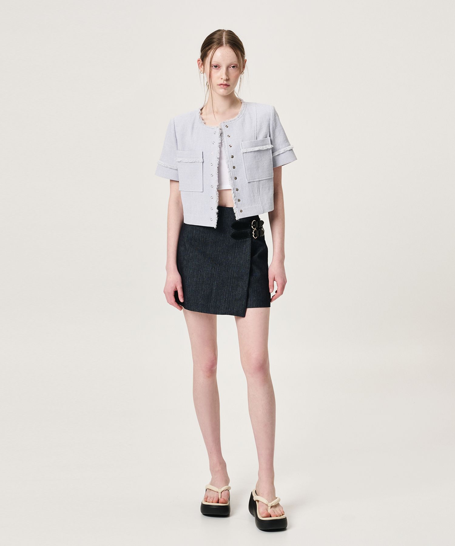 ミニスカート [ ETMON ] Buckle Wrap Mini Skirt, Black Indigo MUSINSA | ETMON Buckle Wrap Mini Skirt, Black Indigo
