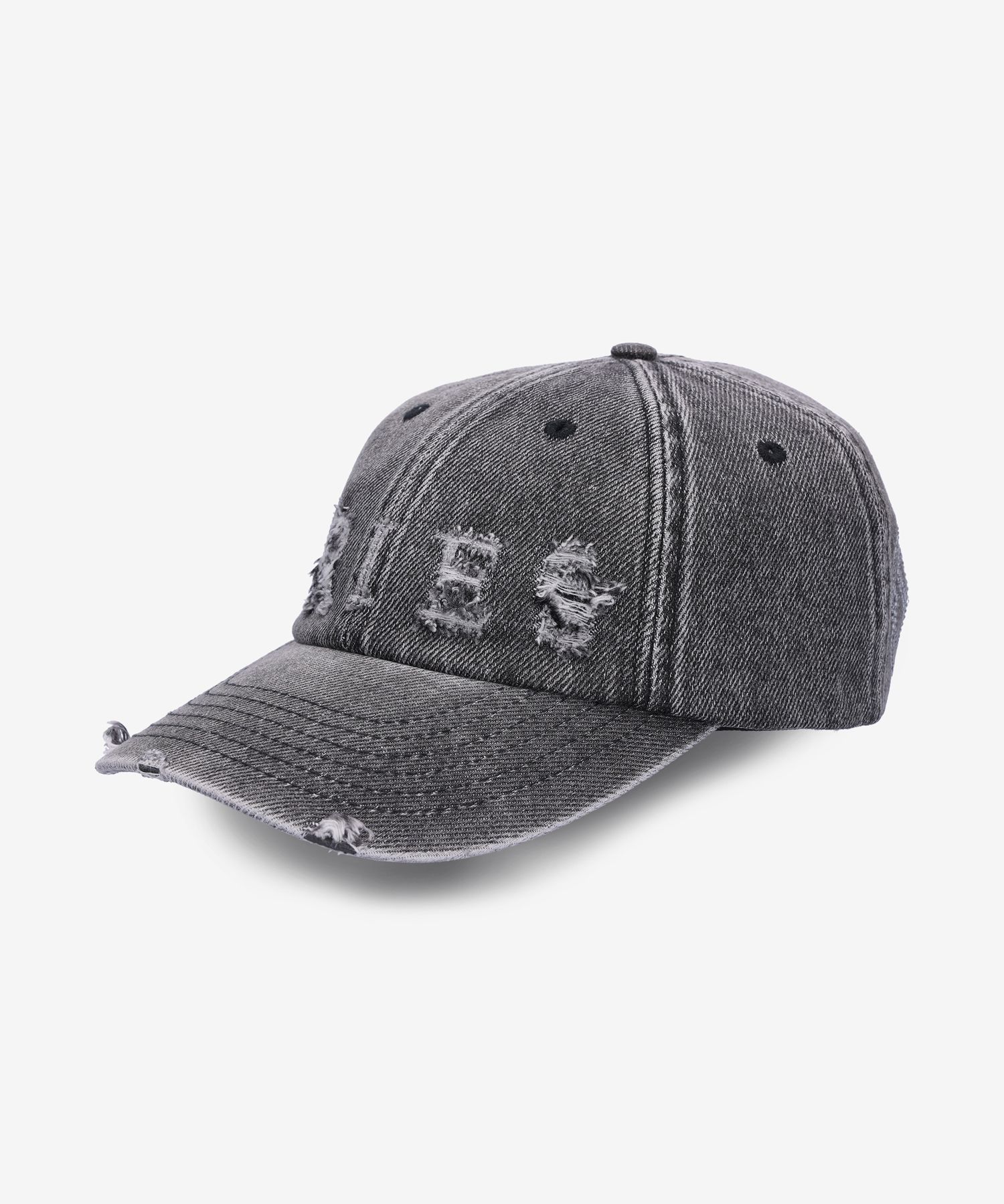 MUSINSA | ARIES Common Laser Logo Distressed Denim Ball Cap