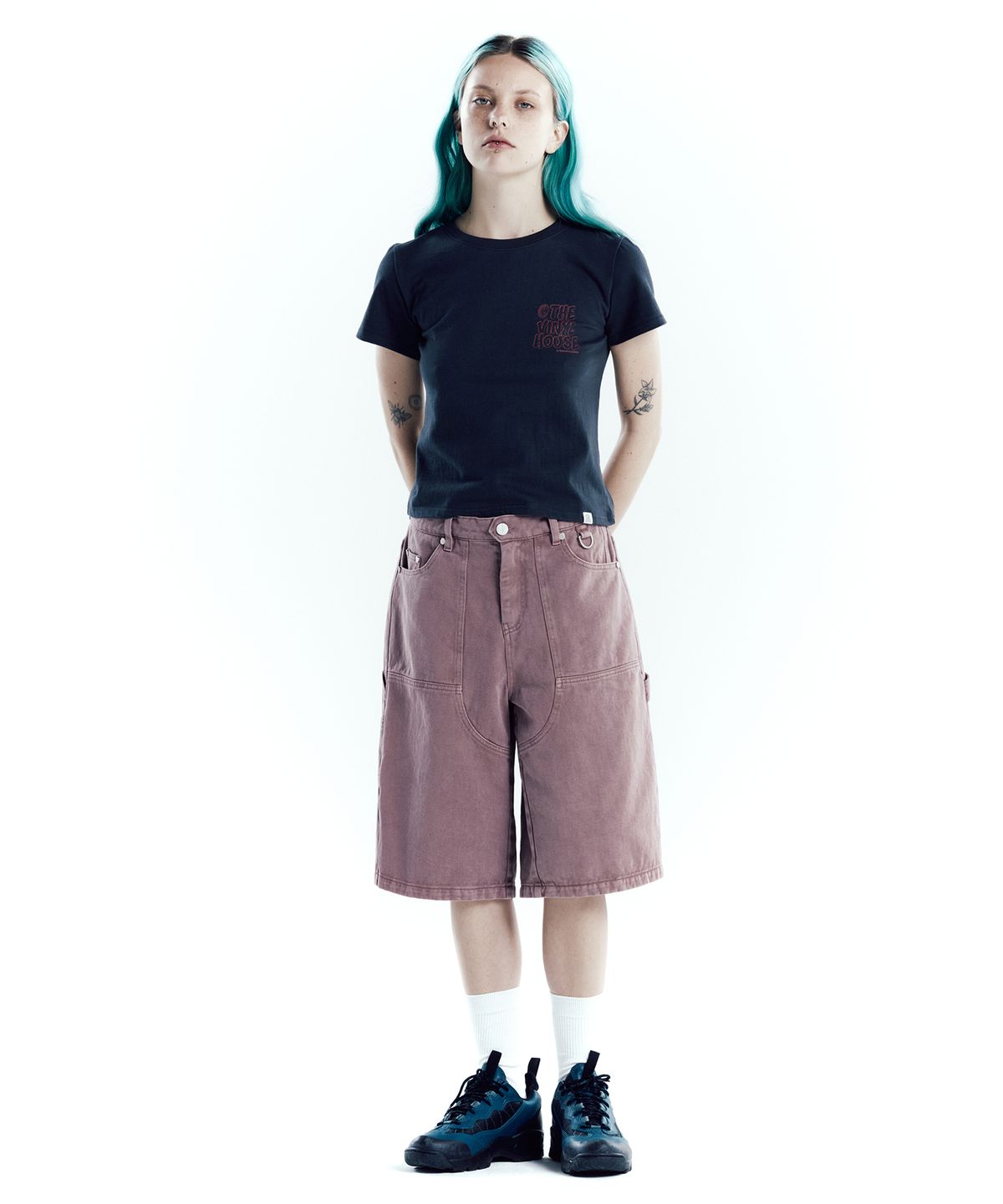 더바이닐하우스(THEVINYLHOUSE) DYED DOUBLE KNEE SHORTS PINK (VH2DMUPA61A)