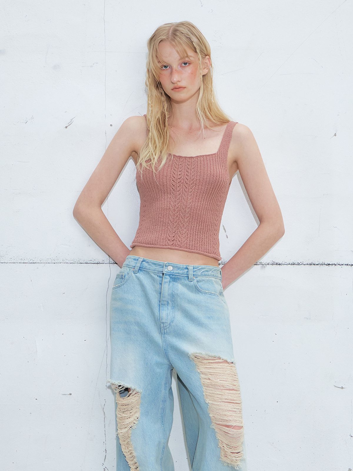 에트몽(ETMON) Ribbed Sleeveless Knit Top, Brick