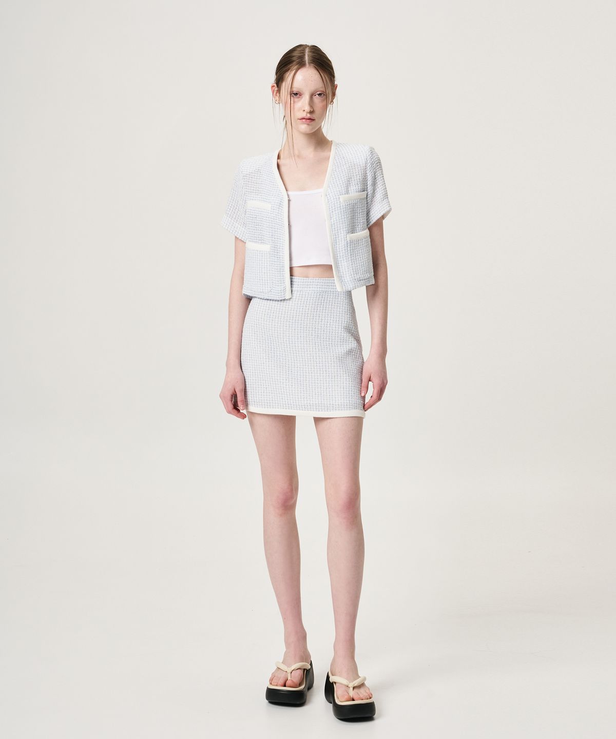에트몽(ETMON) Summer Tweed Mini Skirt, Blue