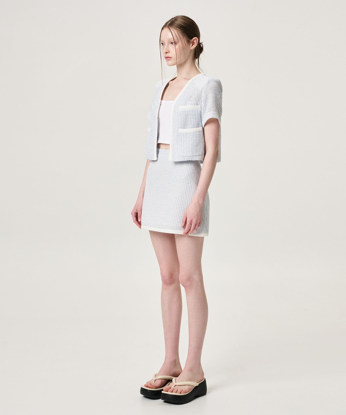 에트몽(ETMON) Summer Tweed Mini Skirt, Blue