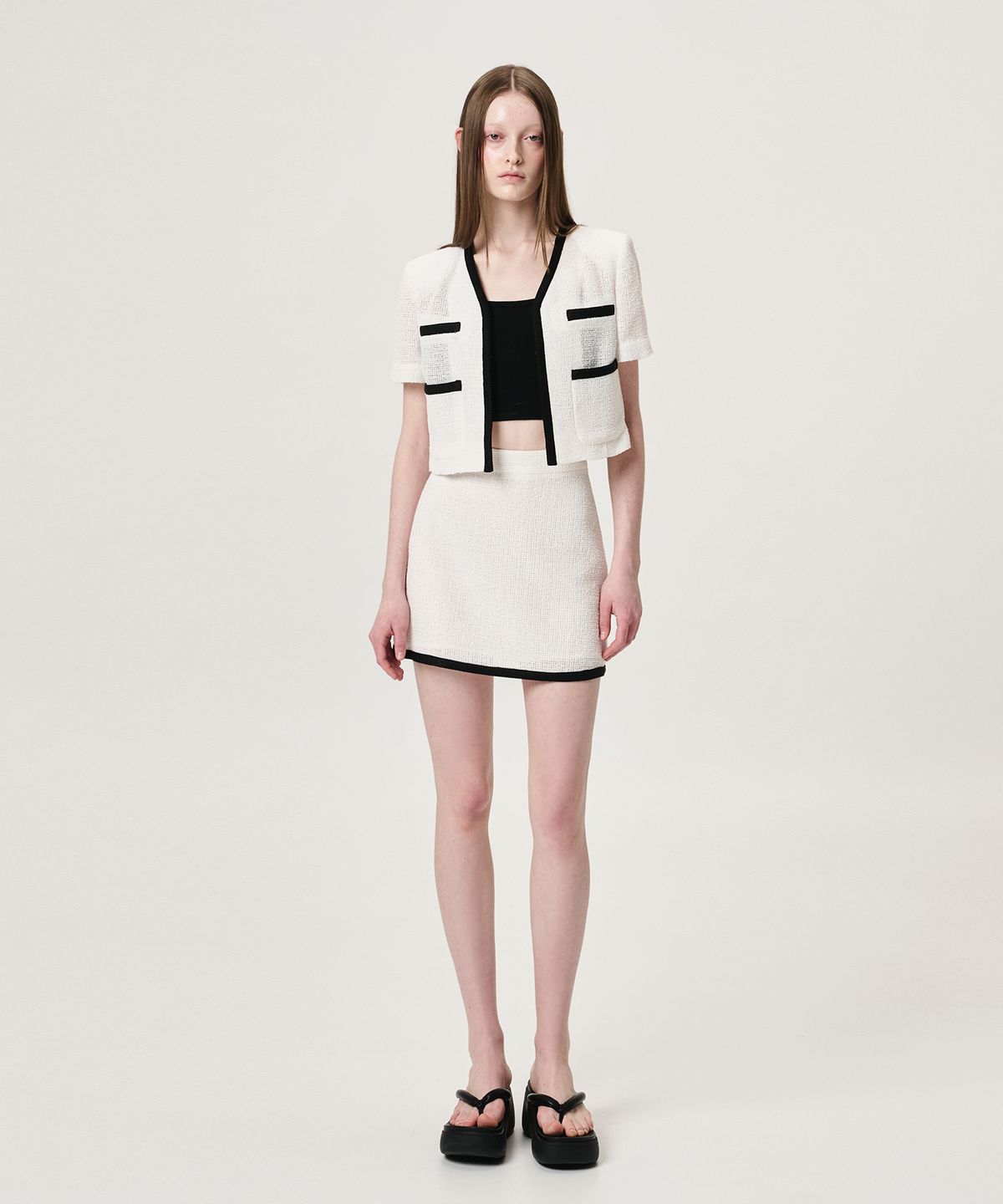 에트몽(ETMON) Summer Tweed Mini Skirt, White