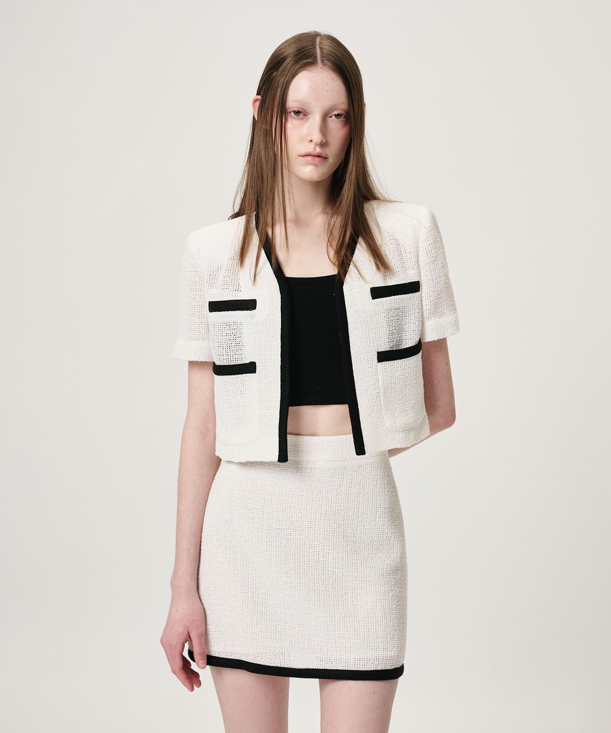 에트몽(ETMON) Summer Tweed Mini Skirt, White