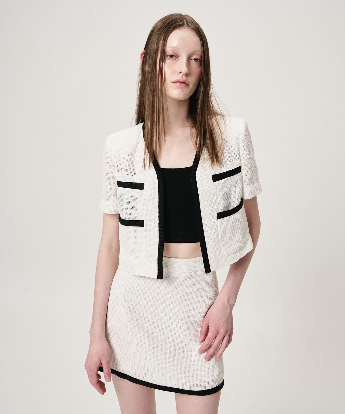 에트몽(ETMON) Summer Tweed Mini Skirt, White