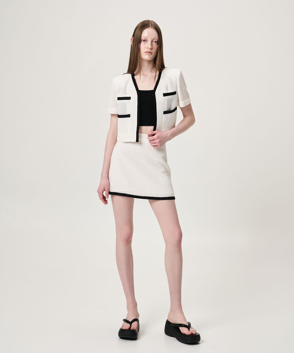 에트몽(ETMON) Summer Tweed Mini Skirt, White