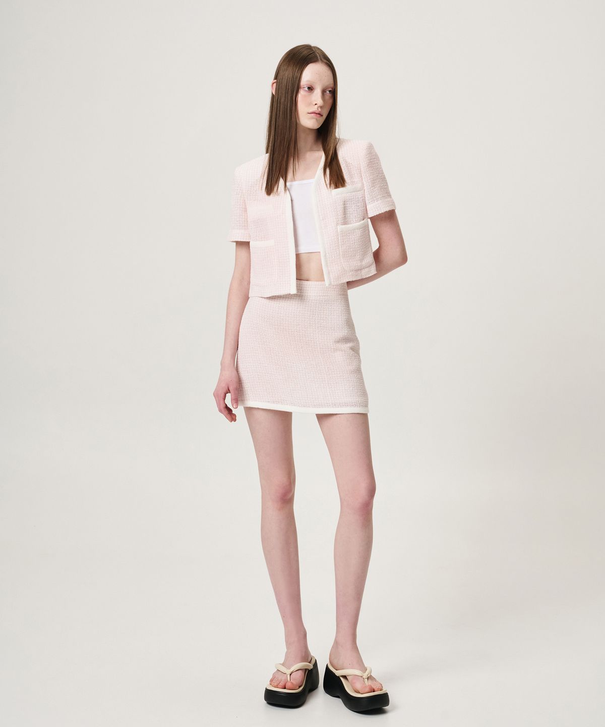 에트몽(ETMON) Summer Tweed Mini Skirt, Pink