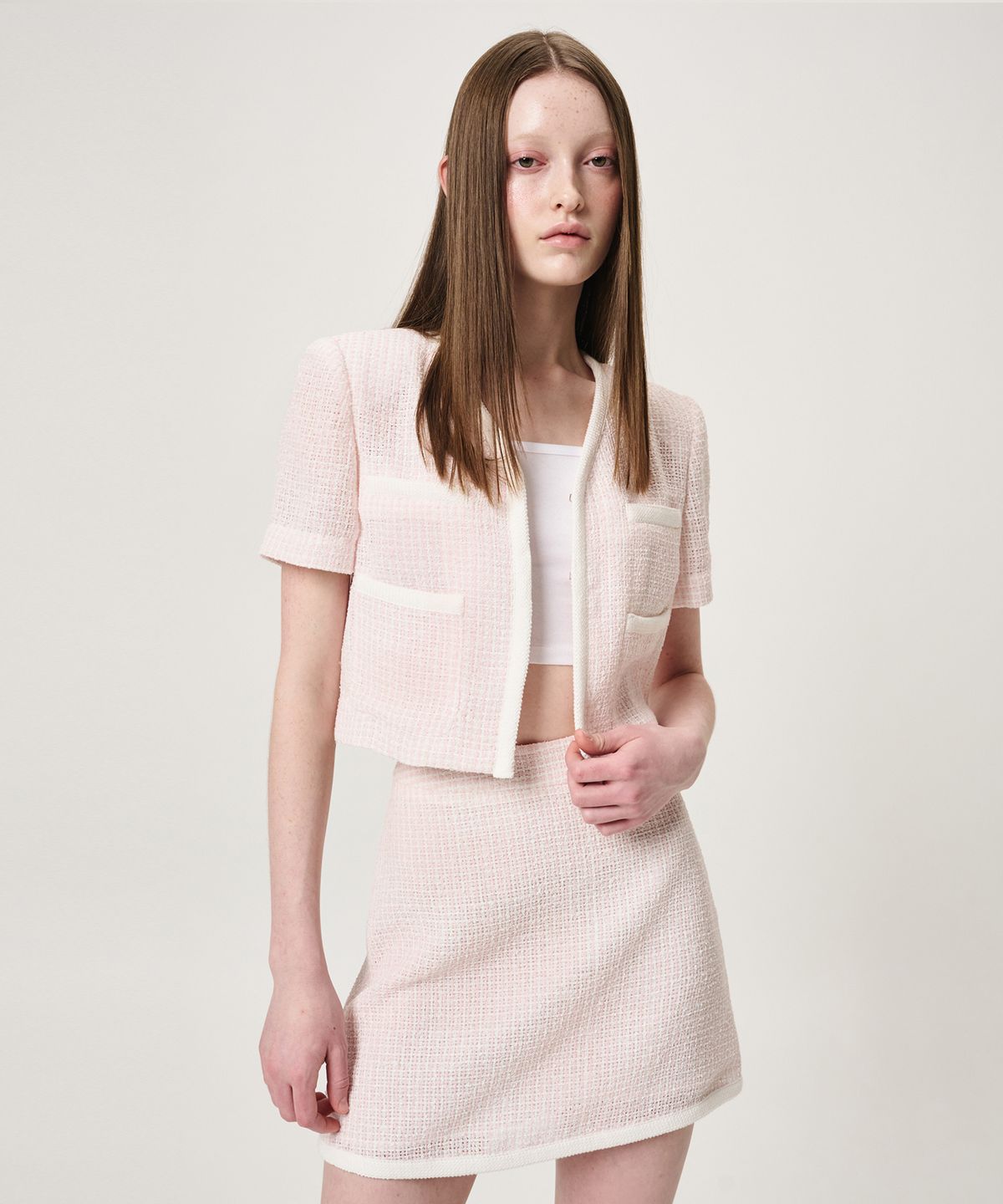 에트몽(ETMON) Summer Tweed Mini Skirt, Pink