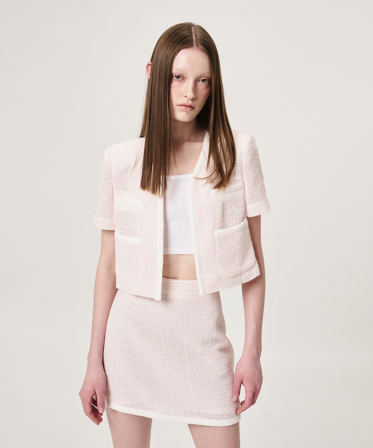 에트몽(ETMON) Summer Tweed Mini Skirt, Pink