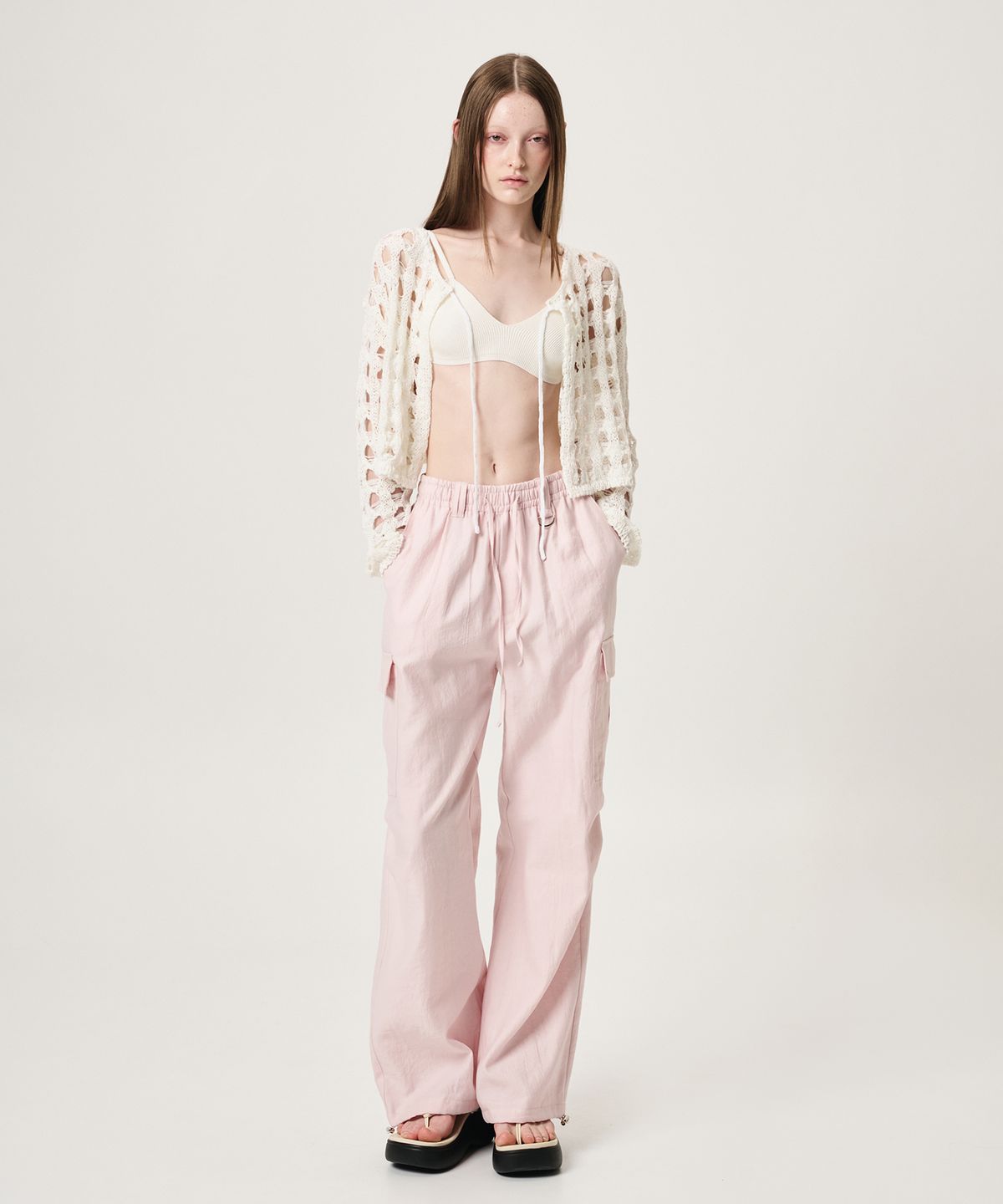 에트몽(ETMON) Tape Yarn Net Cardigan, White