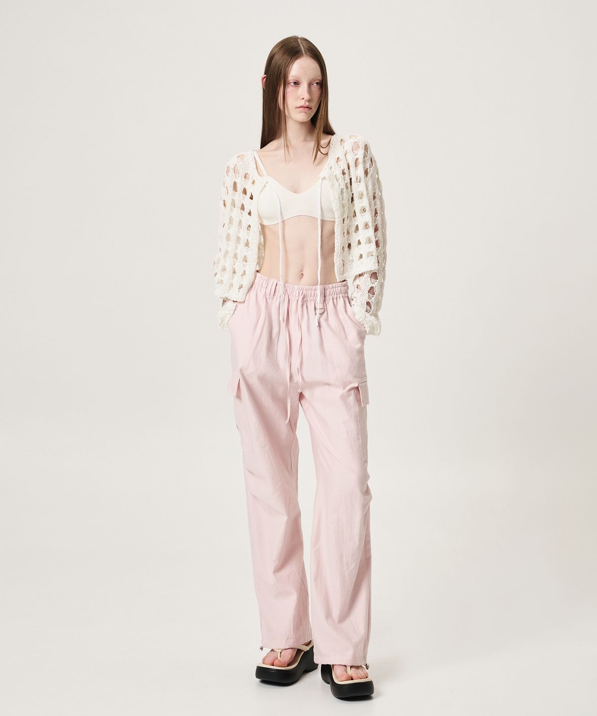 에트몽(ETMON) Tape Yarn Net Cardigan, White