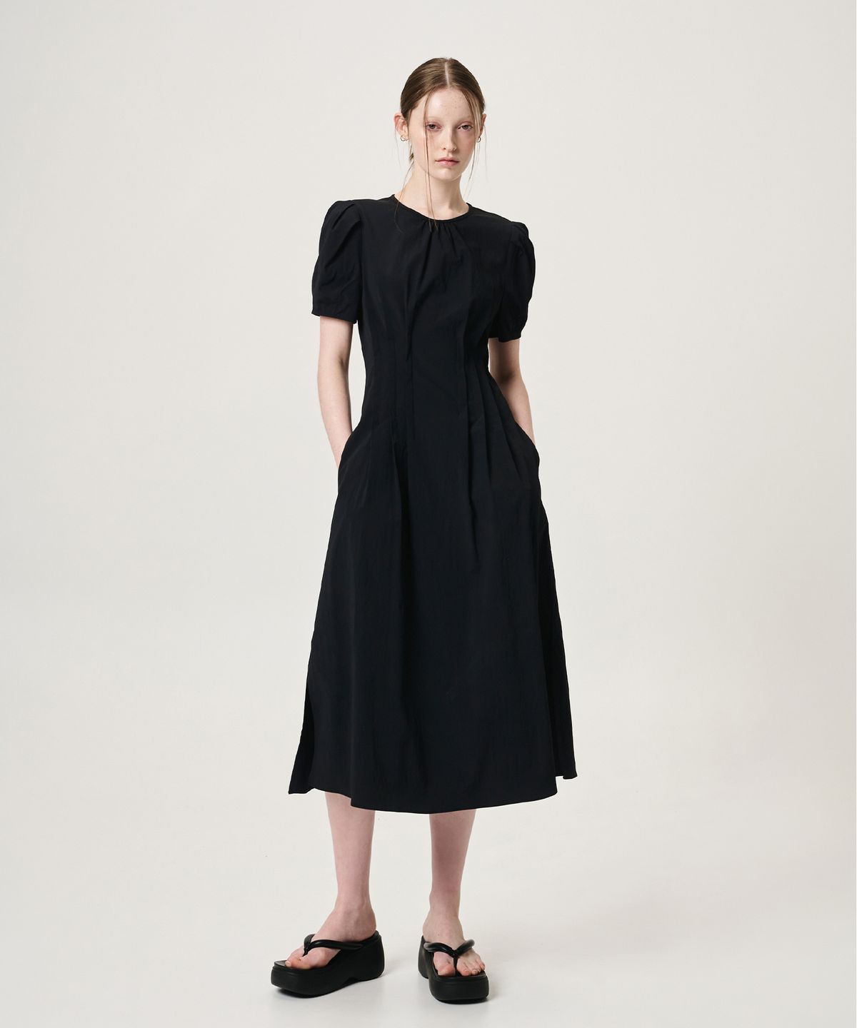 에트몽(ETMON) Waist Pintuck Dress, Black