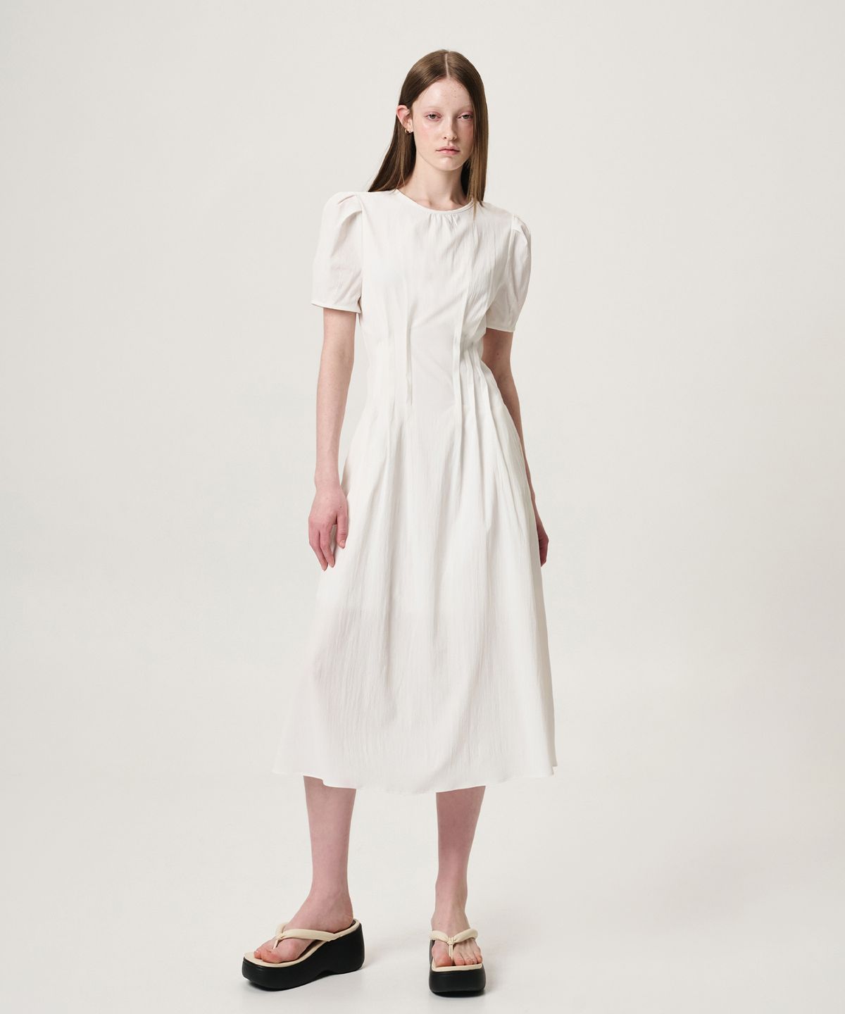 에트몽(ETMON) Waist Pintuck Dress, White