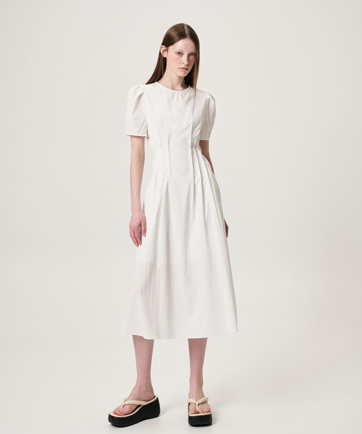 에트몽(ETMON) Waist Pintuck Dress, White