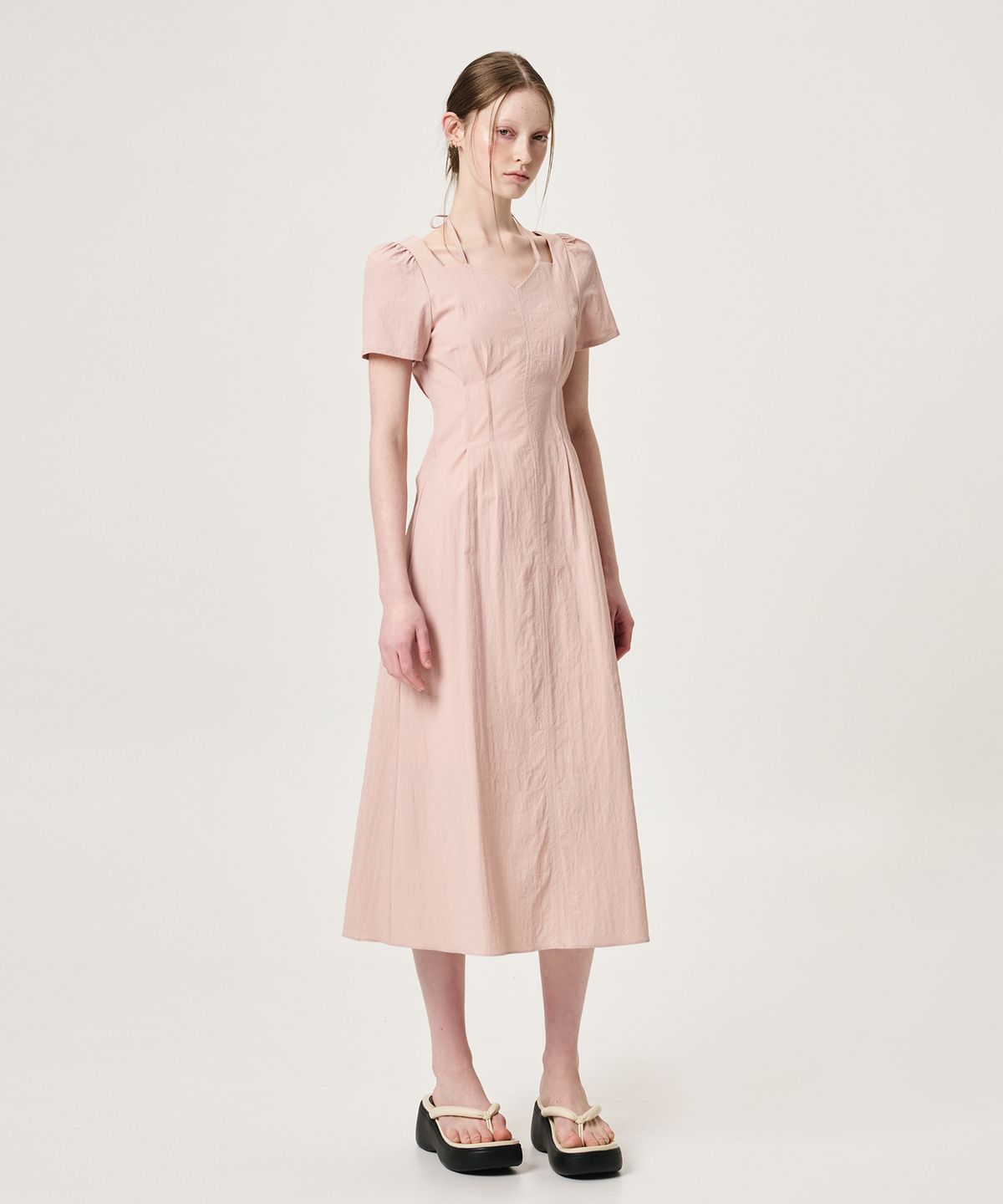 에트몽(ETMON) Heart Neck Strap Dress, Pink