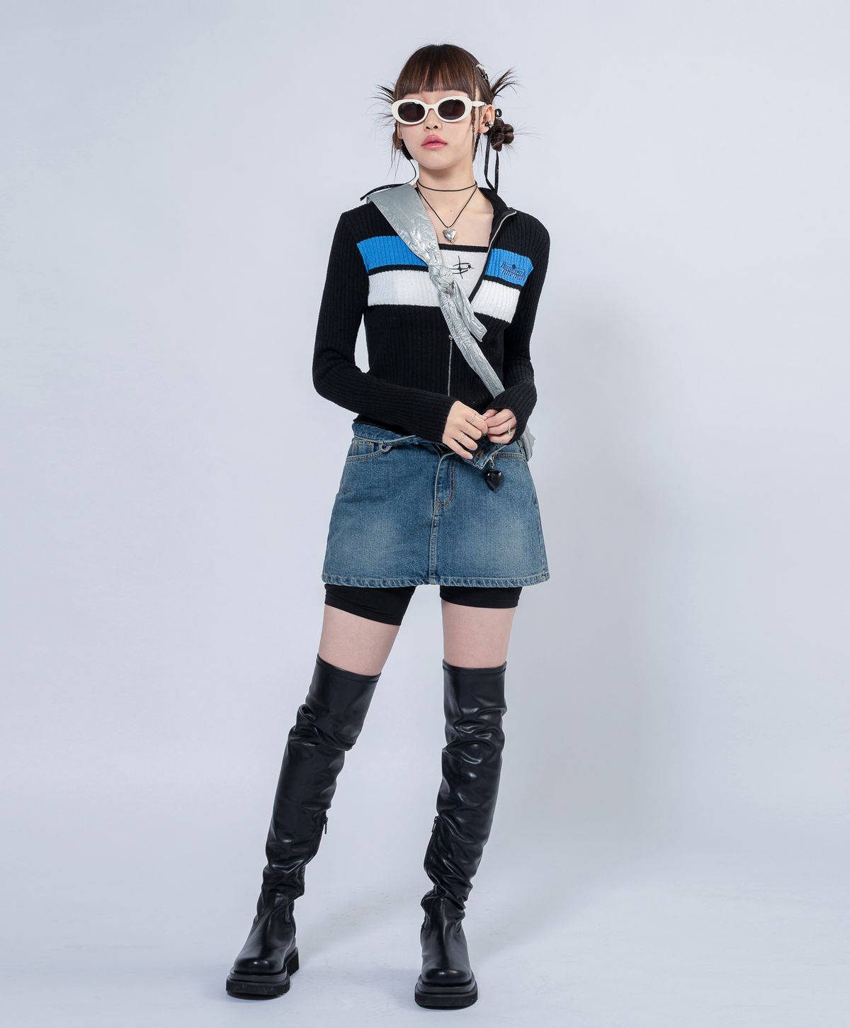 언유주얼 노말(UNUSUALNORMAL) NASH KNIT ZIP-UP JACKET_BLACK